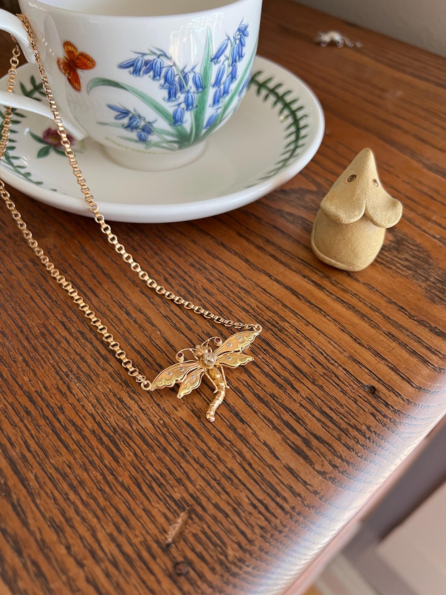 DRAGONFLY French Antique Necklace Victorian Tricolor 18k Rose Gold Figural Pin Pendant Old Mine Cut DIAMOND Belle Epoque Choker Chain Collar