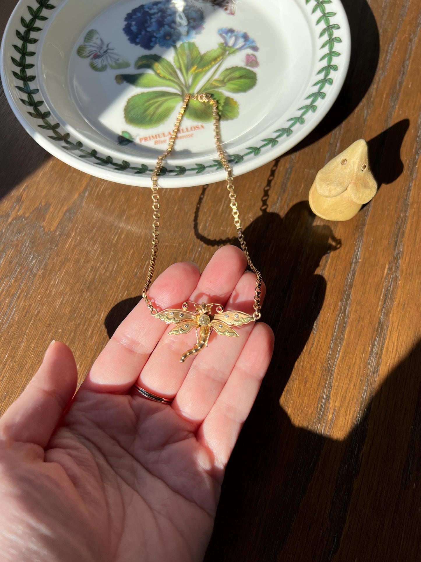 DRAGONFLY French Antique Necklace Victorian Tricolor 18k Rose Gold Figural Pin Pendant Old Mine Cut DIAMOND Belle Epoque Choker Chain Collar