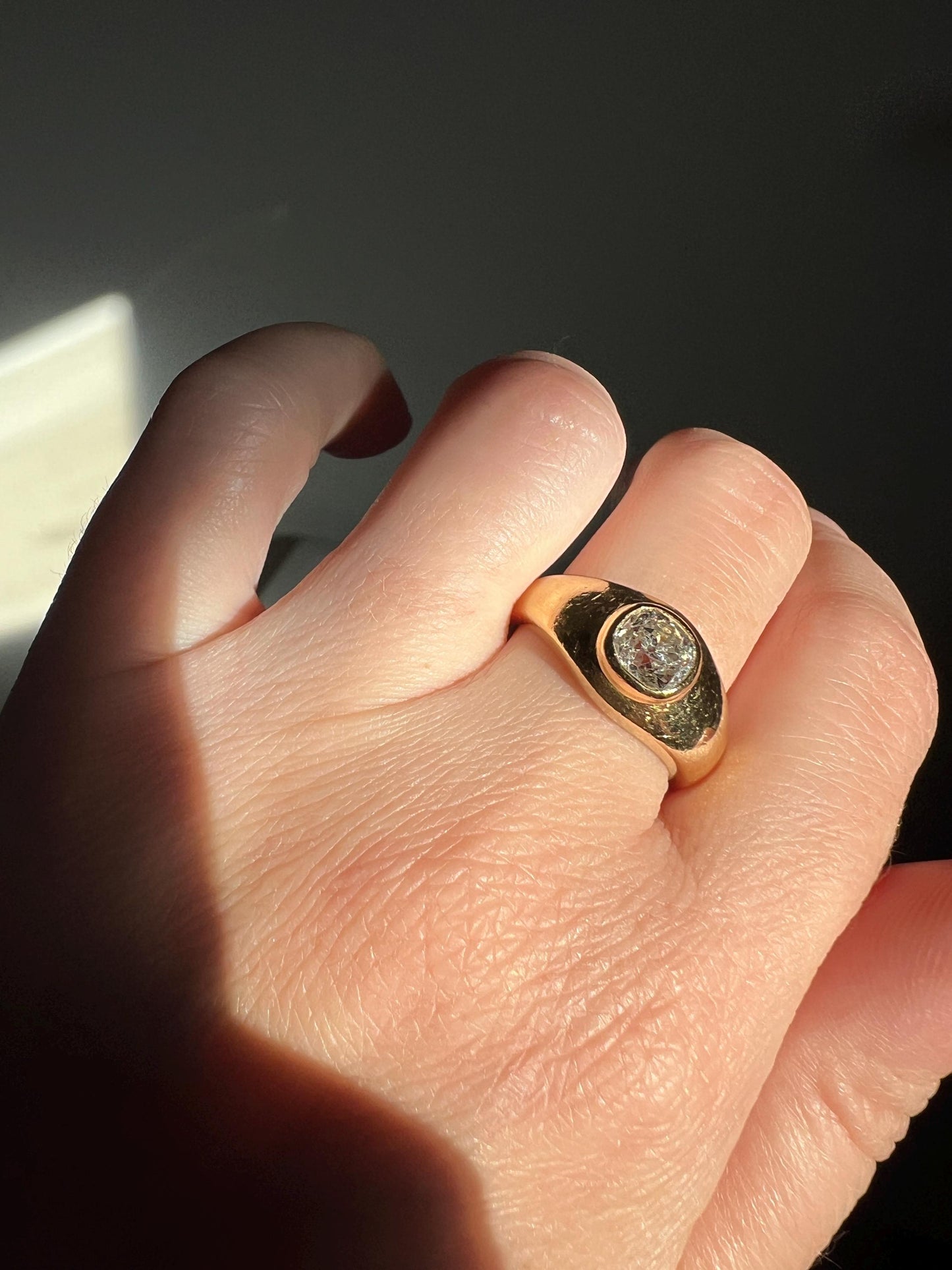 Chunky 1 Carat Antique Old Mine Cut DIAMOND Ring French 6.6g 18k Gold Gypsy Band Solitaire Gift Stacker Chunky Unisex Man or