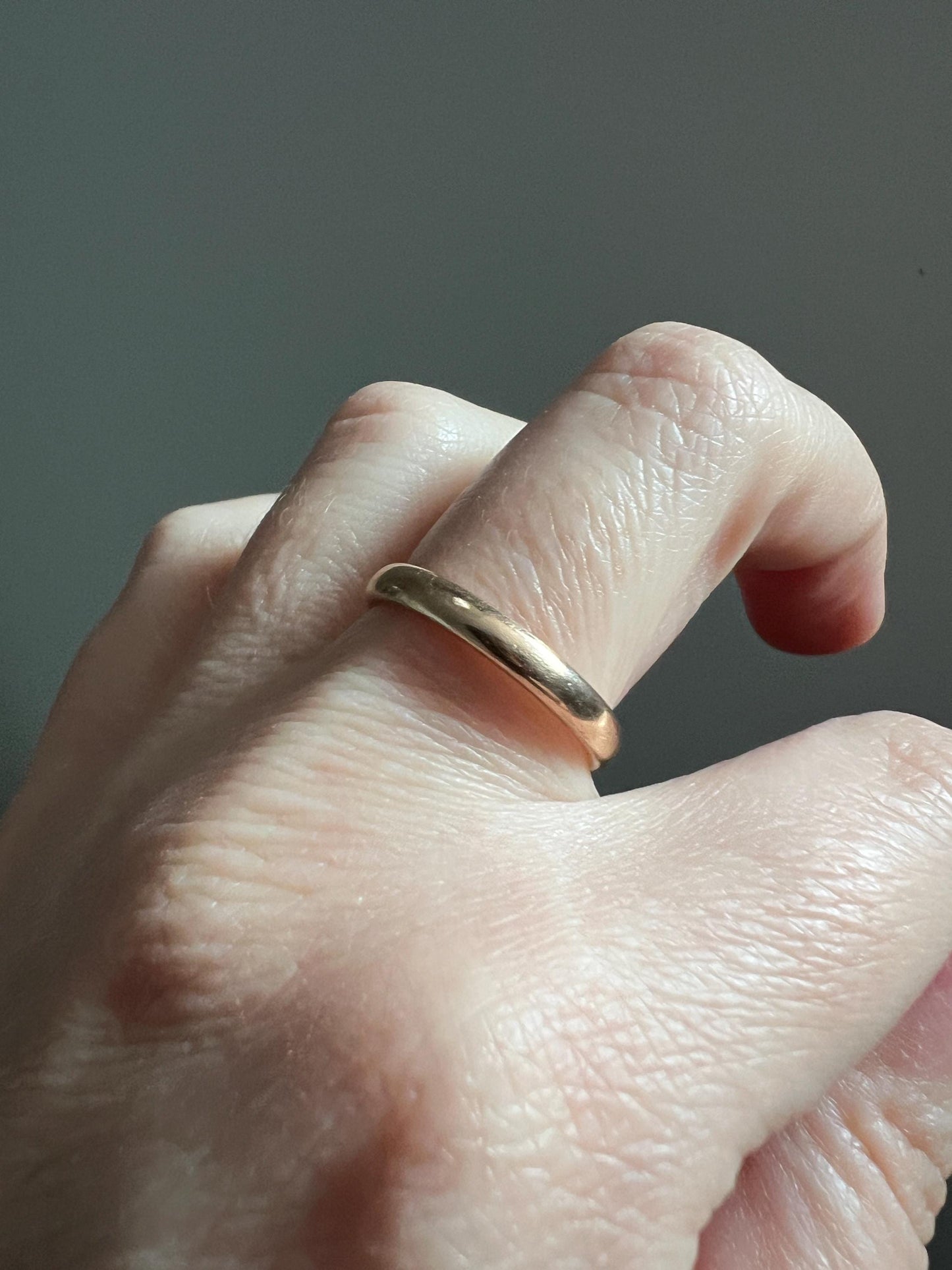 DATED 1911 Antique Edwardian 14k Gold Sz 5.75 Wedding Band Engraved CHARM Holder Ring JR Wood Rich Warm Patina Romantic Gift Stacker June