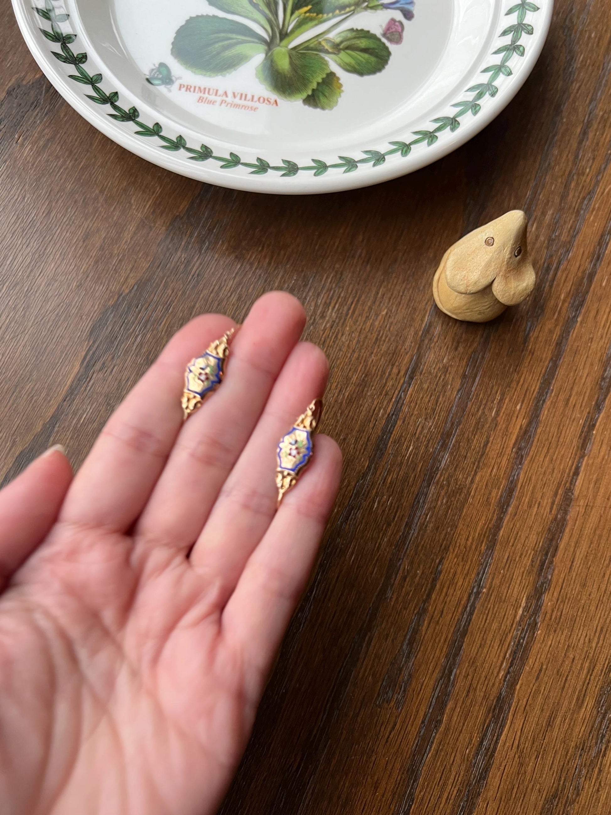 FLORAL Antique FRENCH Regional Enamel 18k Gold Poissarde Hoop Dangle EARRINGS Victorian Gift Belle Epoque Bridal Something Old & Blue