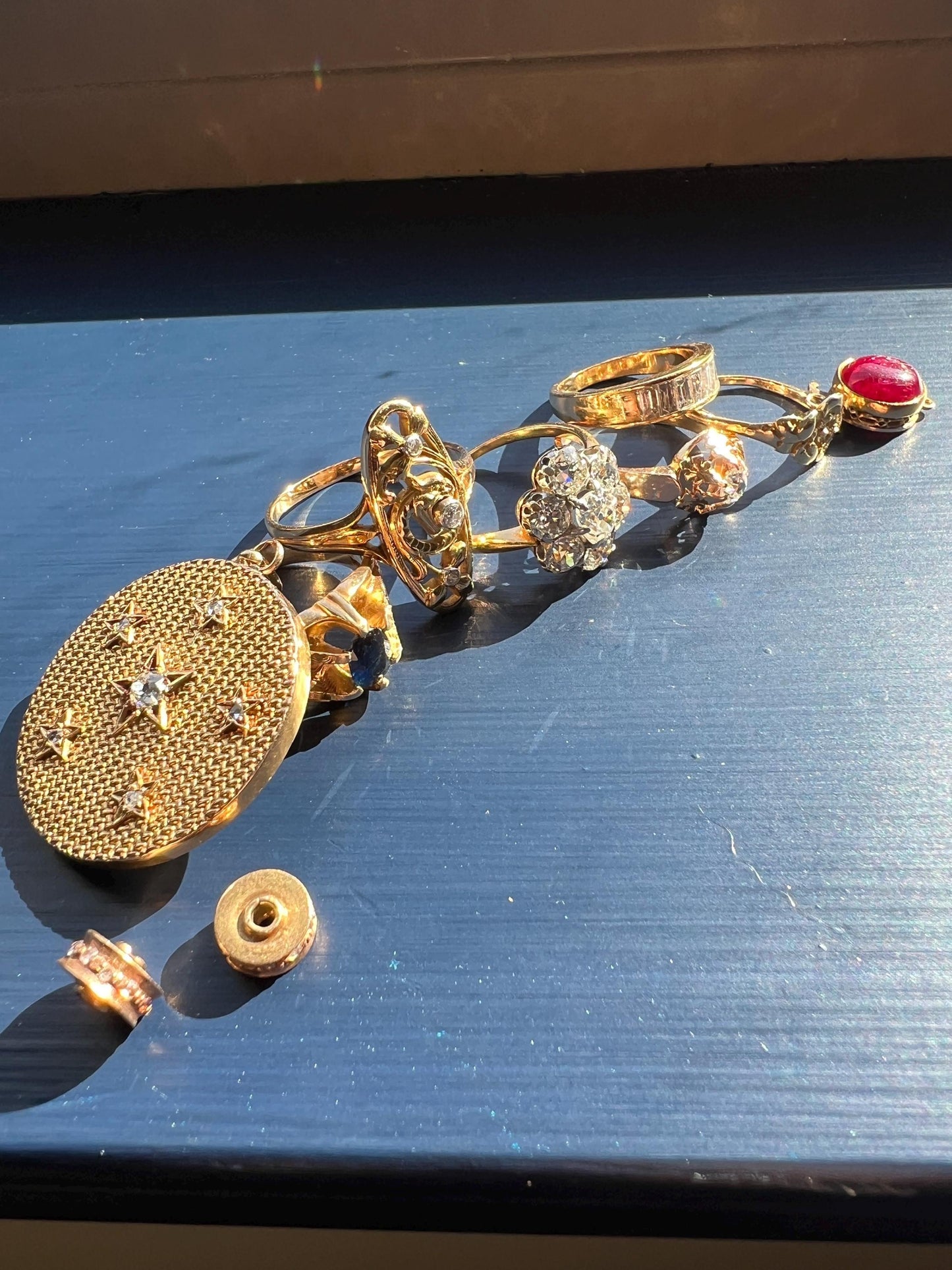 Antique Ornate Natural RUBY Pink Red Gemset CLASP Pendant 14k Gold Connector Extender Parts Findings Edwardian Glossy Orb