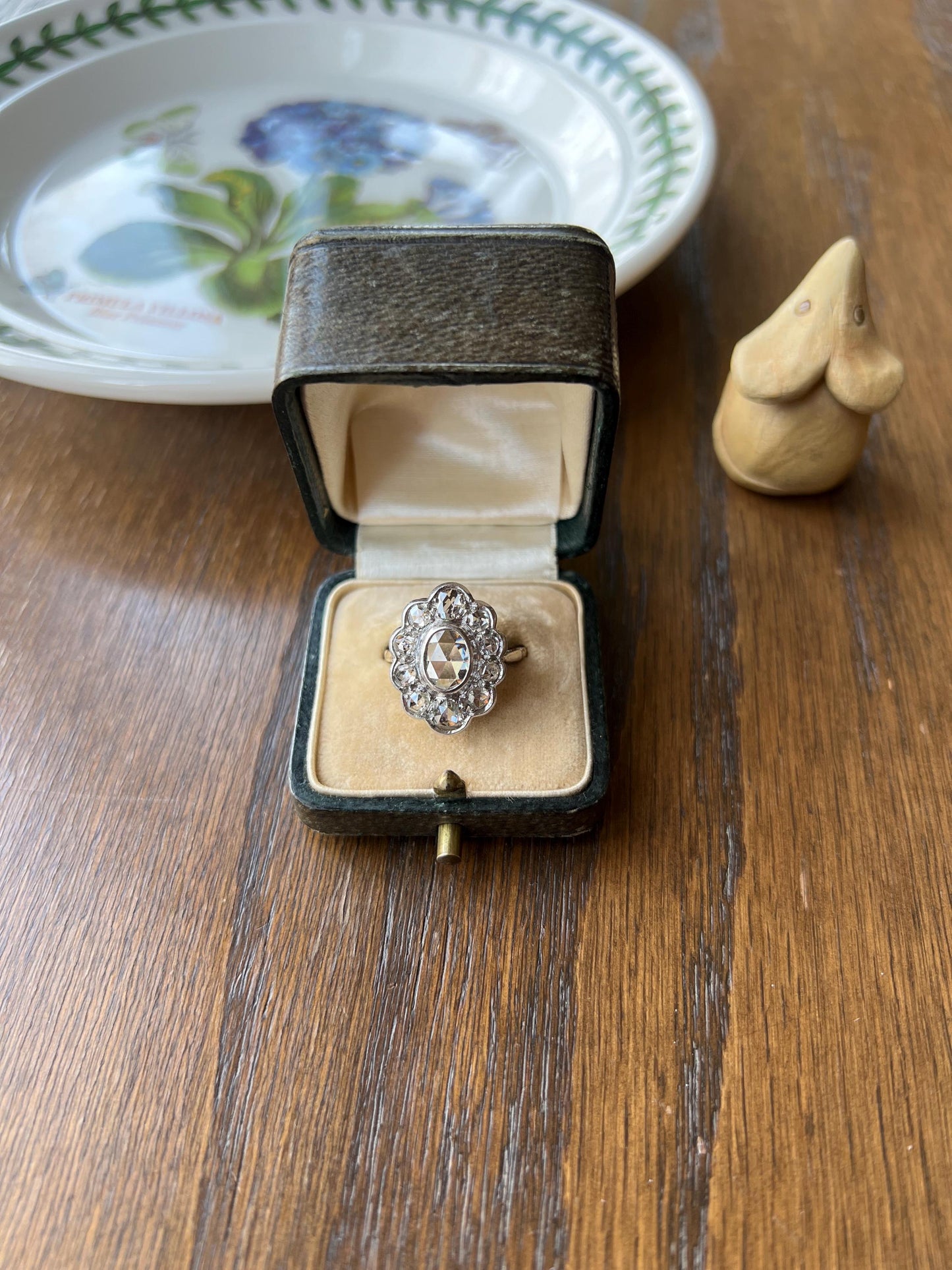 XL French Antique Open Back Oval Rose Cut DIAMOND Clear Disco Daisy Cluster Ring French Victorian 18k Gold Platinum Stacker Romantic Gift