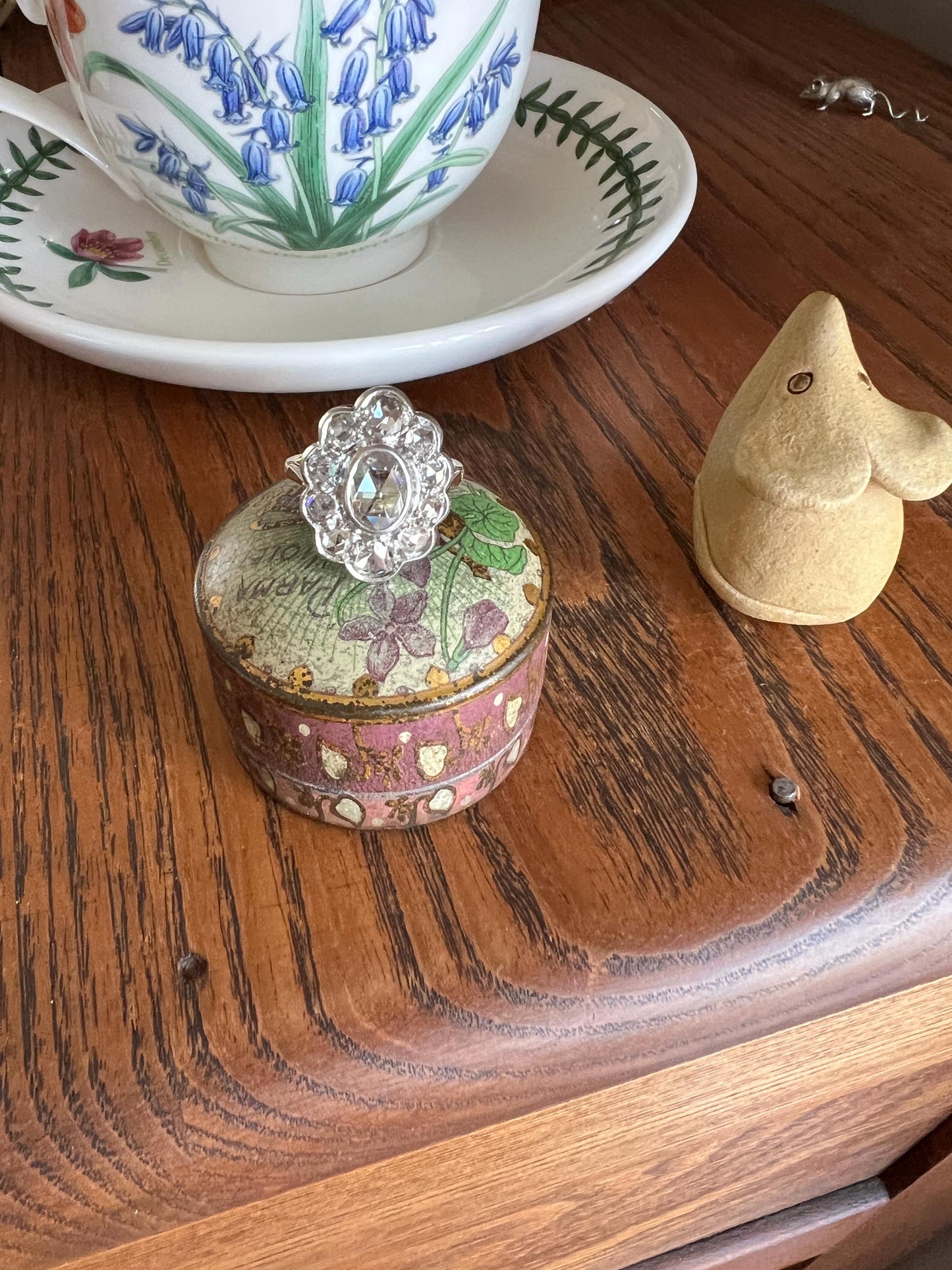 XL French Antique Open Back Oval Rose Cut DIAMOND Clear Disco Daisy Cluster Ring French Victorian 18k Gold Platinum Stacker Romantic Gift