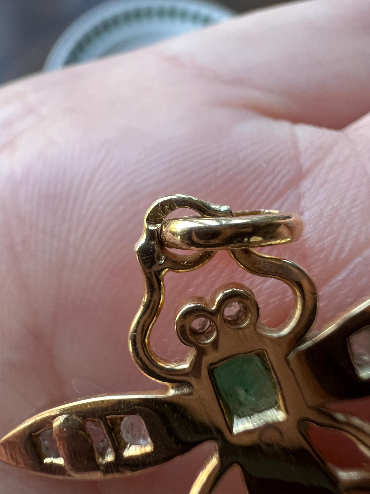 BUG Fly Bumblebee Bee French Antique Victorian Figural Pendant Emerald Rose Cut DIAMOND 18k Gold Silver Figural Wings Green Belle Epoque