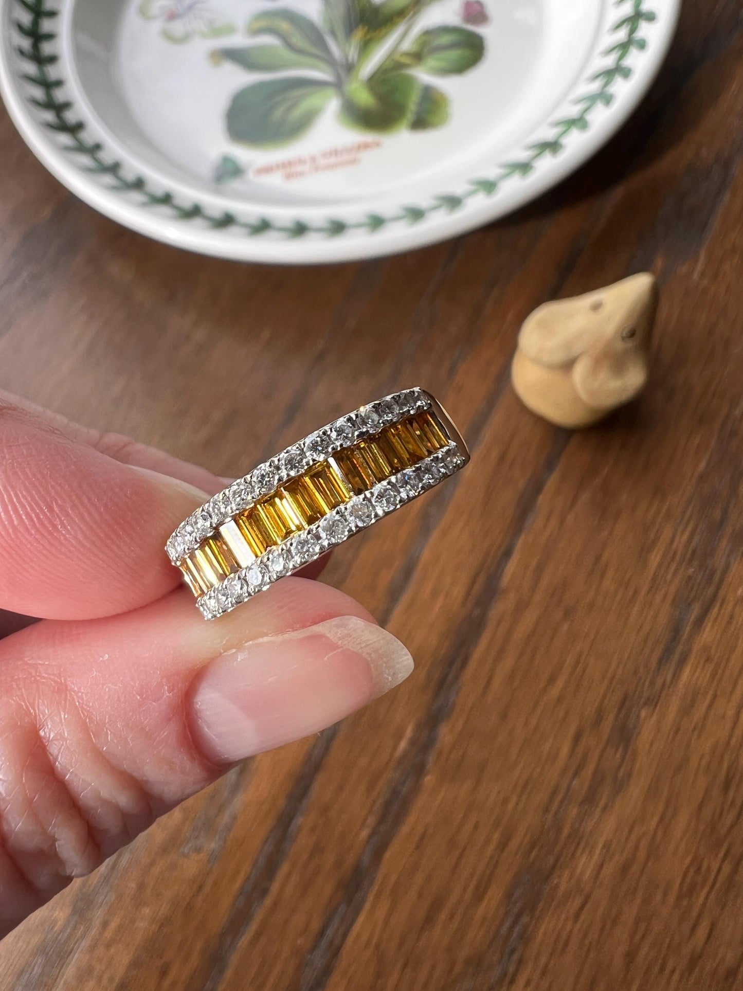 FANCY Intense YELLOW Orange & White 1.9 Carat DIAMOND 18k White Gold Ring Baguette Channel Set Band Half Hoop Linear Stacker Eternity 1.9ctw