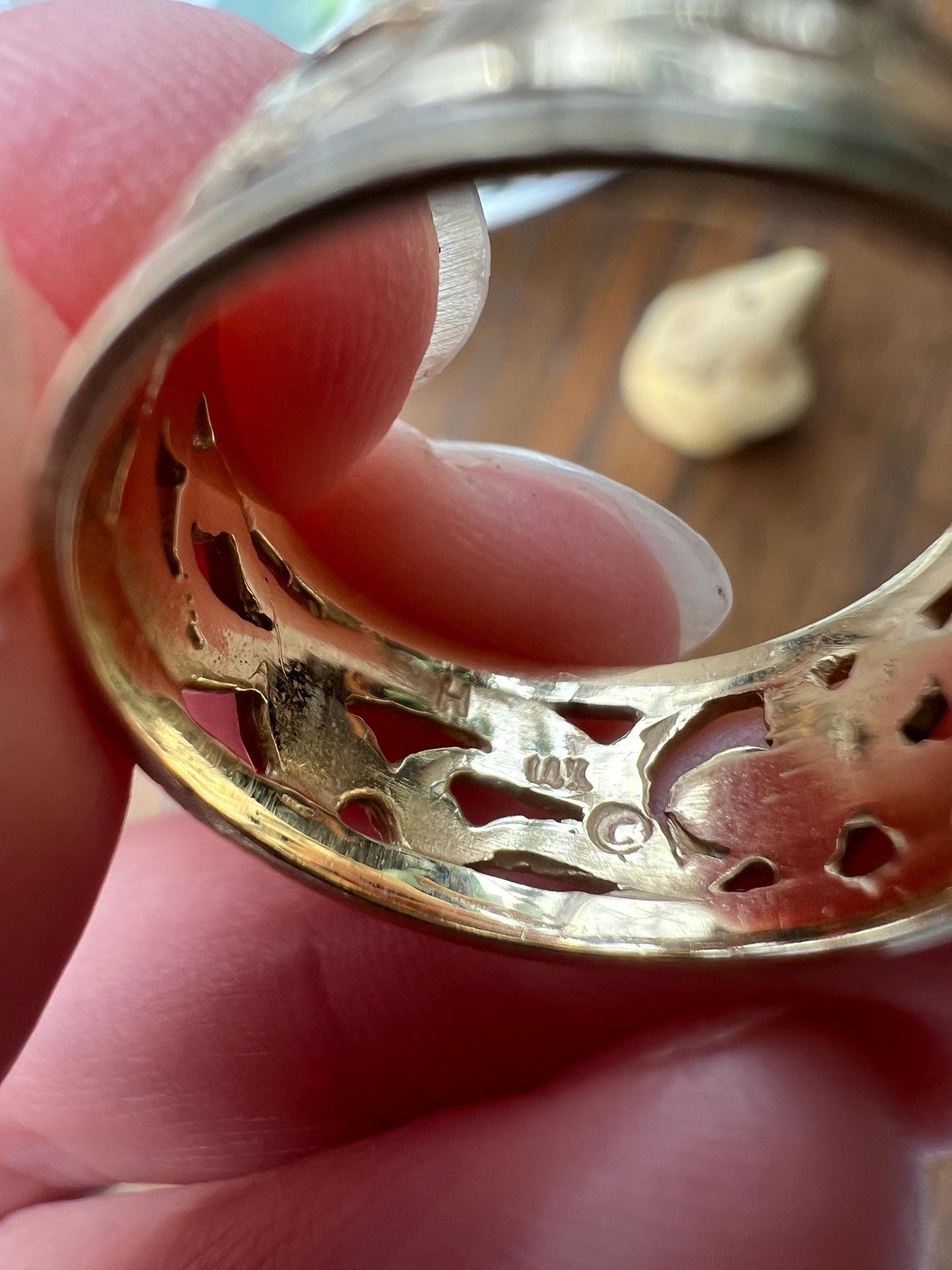 FORGET Me NOT Antique Orange Blossom Swirl Black Enamel Floral Cigar Band Eternity Ring 8.3mm Wide 14k Gold Wedding Romantic Gift Stacker