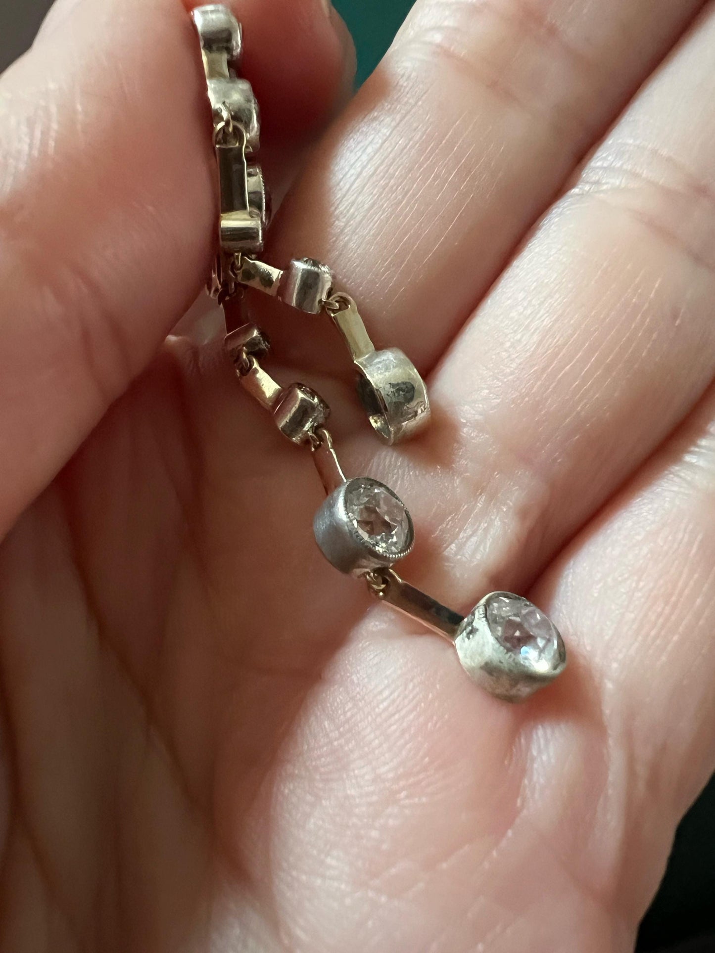 Fiery FOUR Carats 4Ctw Old Mine Cut Diamond Dangle Negligee NECKLACE French Antique 14k Gold & Silver Edwardian Romantic Gift Bridal OmC