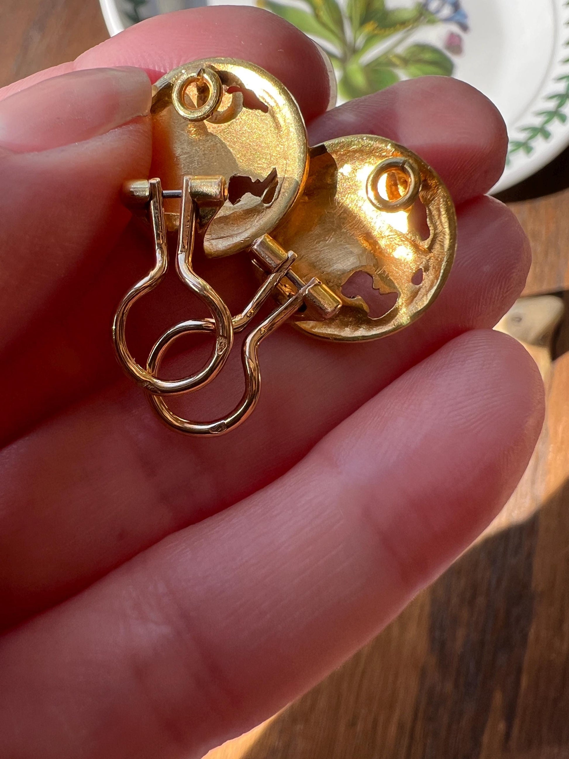 ROAR! Antique LION Figural Animal EARRINGS 8.8g 18k Gold Head Face Sturdy Clip On or Pendant Charm Studs French Vintage 3D Heavy Chunky Stud