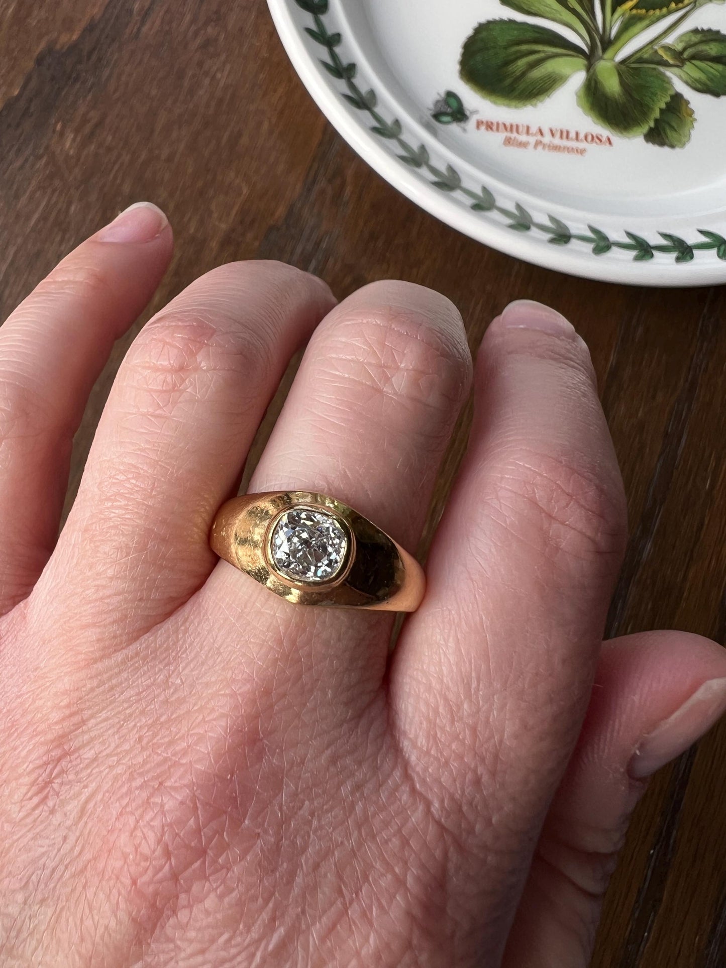 Chunky 1 Carat Antique Old Mine Cut DIAMOND Ring French 6.6g 18k Gold Gypsy Band Solitaire Gift Stacker Chunky Unisex Man or