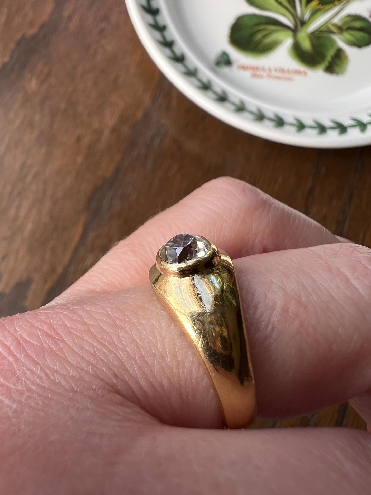 Chunky 1 Carat Antique Old Mine Cut DIAMOND Ring French 6.6g 18k Gold Gypsy Band Solitaire Gift Stacker Chunky Unisex Man or