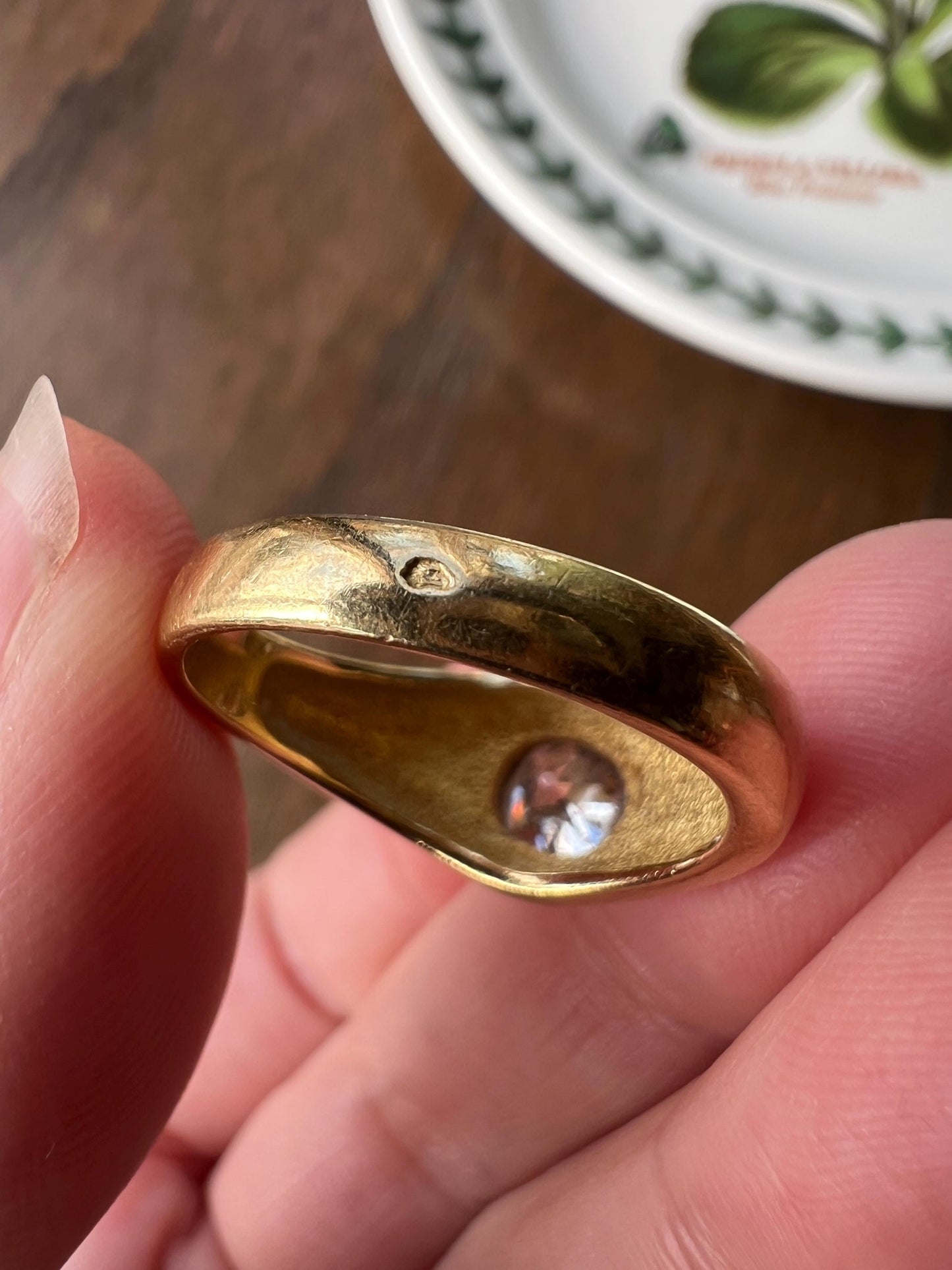 Chunky 1 Carat Antique Old Mine Cut DIAMOND Ring French 6.6g 18k Gold Gypsy Band Solitaire Gift Stacker Chunky Unisex Man or