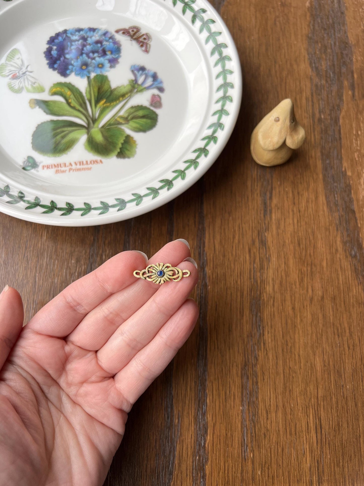 DAISY Art Nouveau REVERSIBLE Antique EXTENDER Connector 18k Gold Blue Sapphire Floral White Pink Yellow Enamel Whiplash Figural Pendant Part