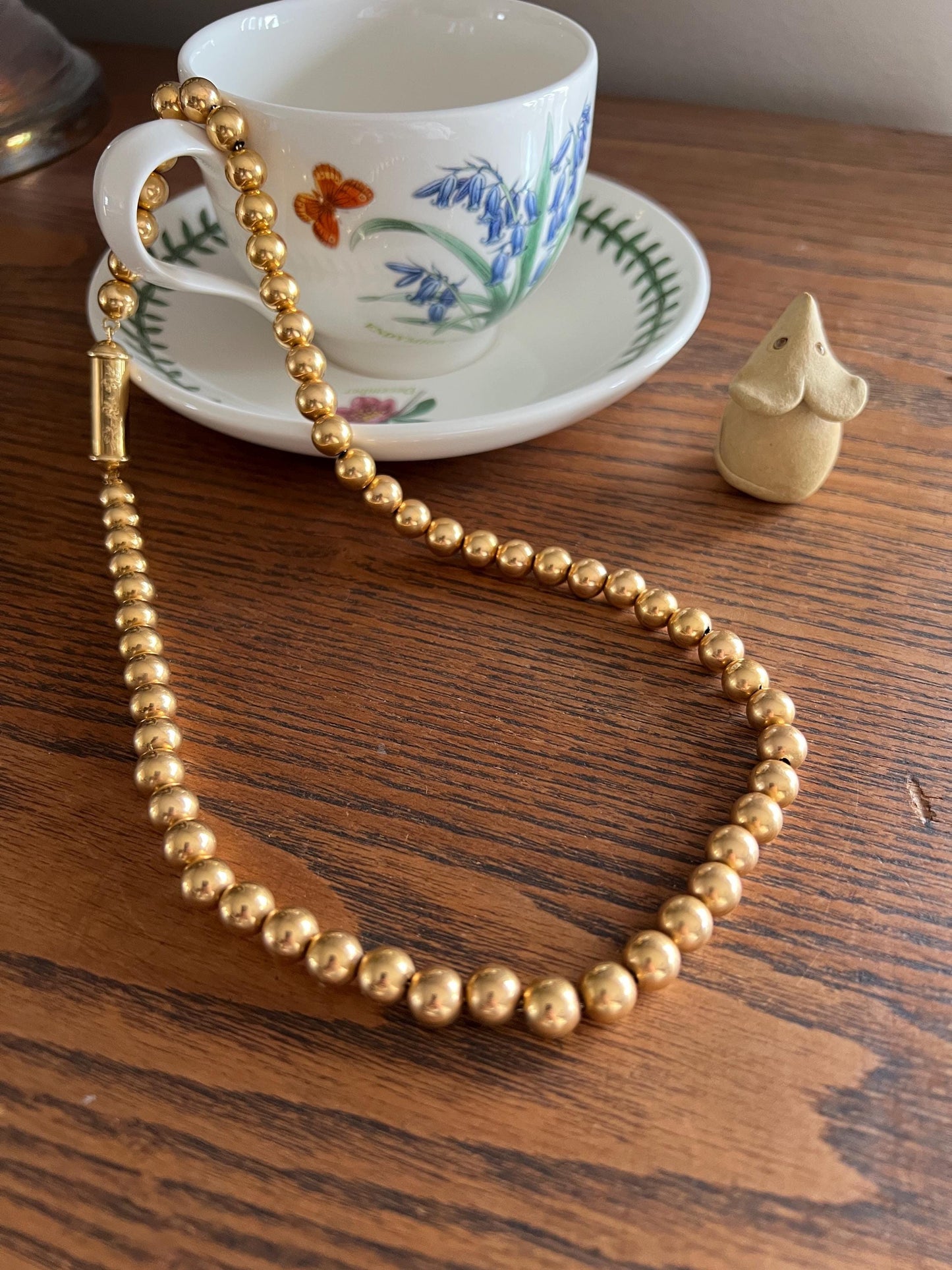 XL Chunky French Vintage 25.1g 18k GOLD Pearl Solid Traditional Marseille Necklace Ornate Floral Barrel Clasp Beads Choker Collar Chain Rare