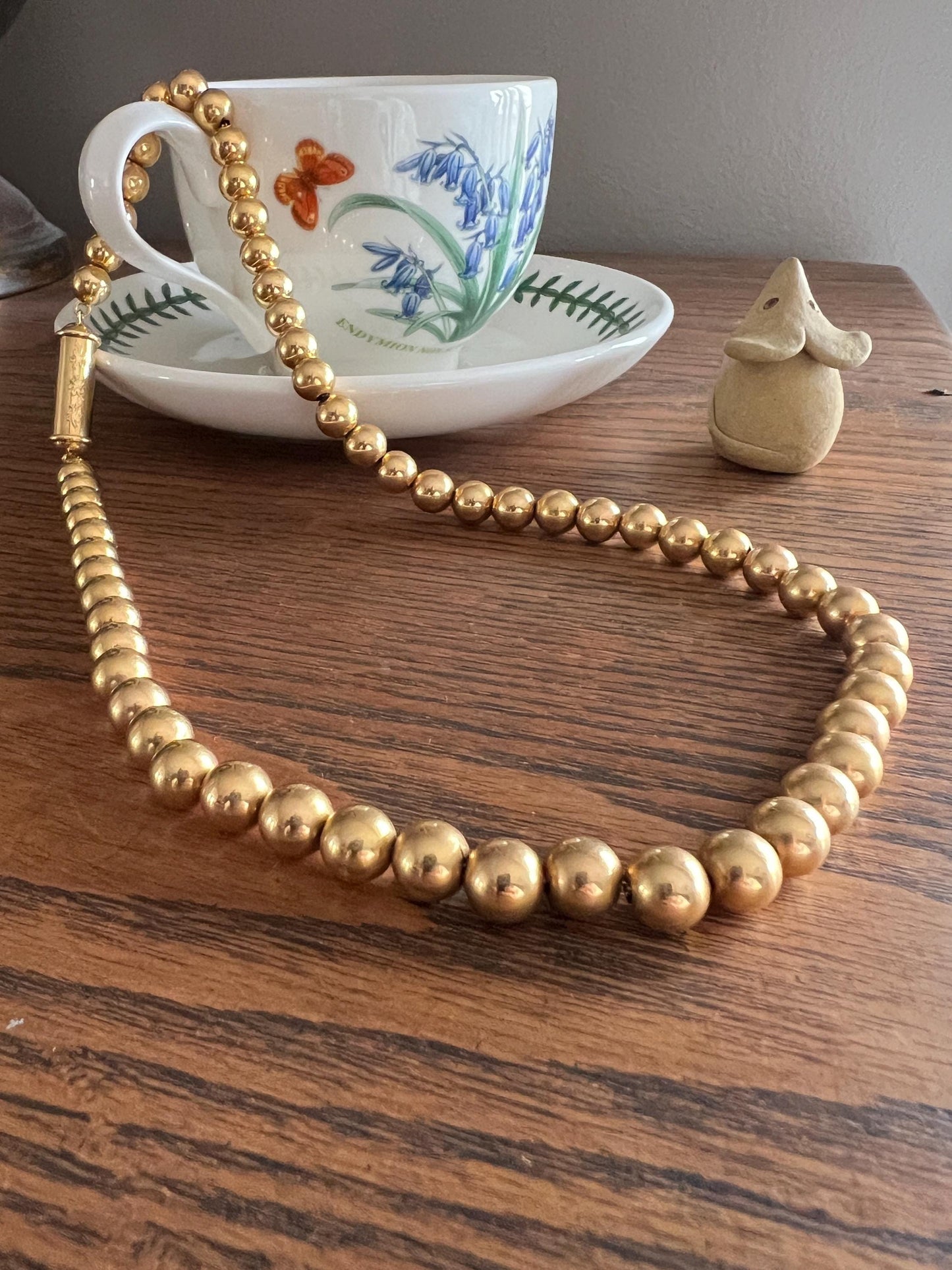 XL Chunky French Vintage 25.1g 18k GOLD Pearl Solid Traditional Marseille Necklace Ornate Floral Barrel Clasp Beads Choker Collar Chain Rare