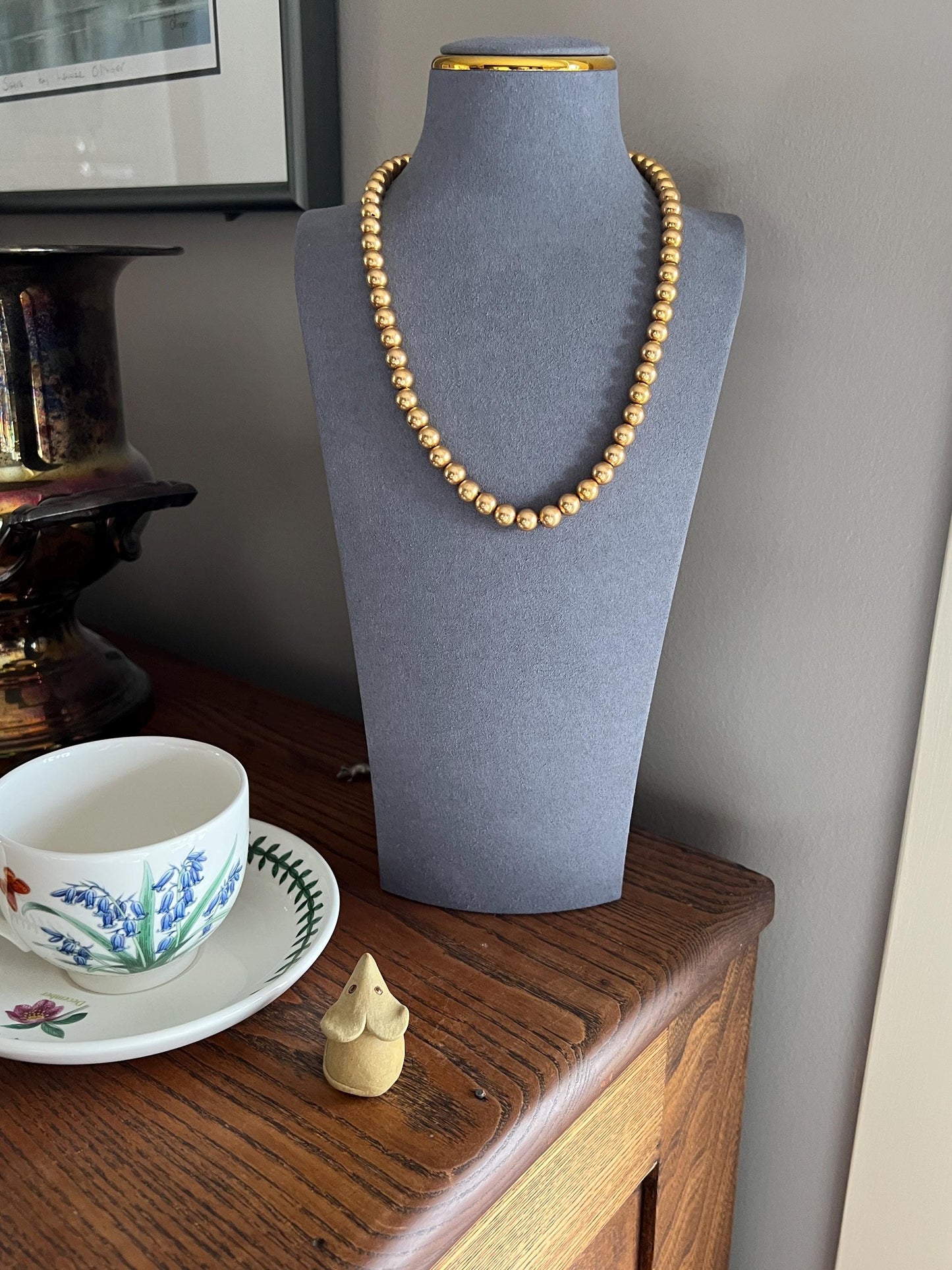XL Chunky French Vintage 25.1g 18k GOLD Pearl Solid Traditional Marseille Necklace Ornate Floral Barrel Clasp Beads Choker Collar Chain Rare