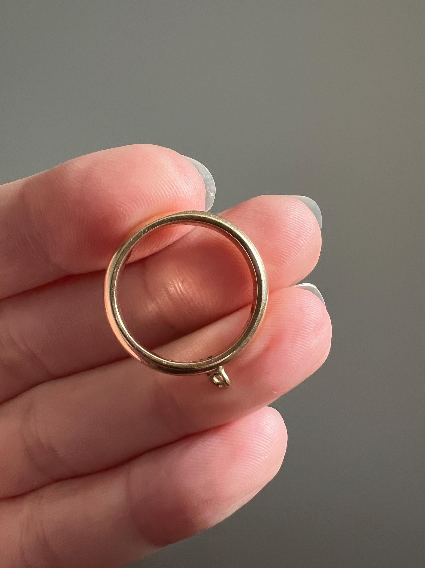 DATED 1911 Antique Edwardian 14k Gold Sz 5.75 Wedding Band Engraved CHARM Holder Ring JR Wood Rich Warm Patina Romantic Gift Stacker June