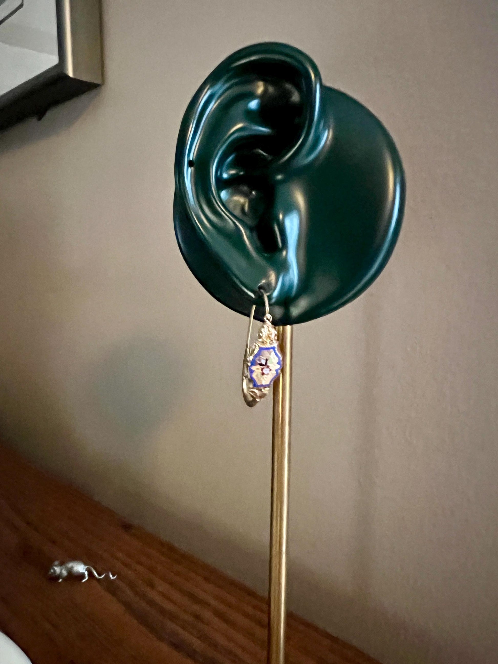 FLORAL Antique FRENCH Regional Enamel 18k Gold Poissarde Hoop Dangle EARRINGS Victorian Gift Belle Epoque Bridal Something Old & Blue