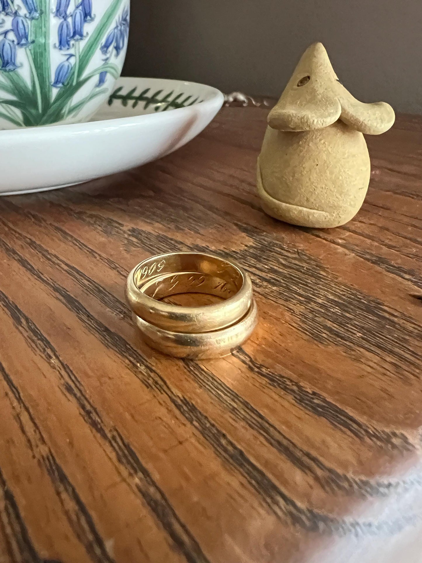 DATED April 29 1909 Edwardian Antique 18k Gold Chunky Wedding Ring Wide Band Hand Engraved Stacker Love Romantic Gift Pair? Available