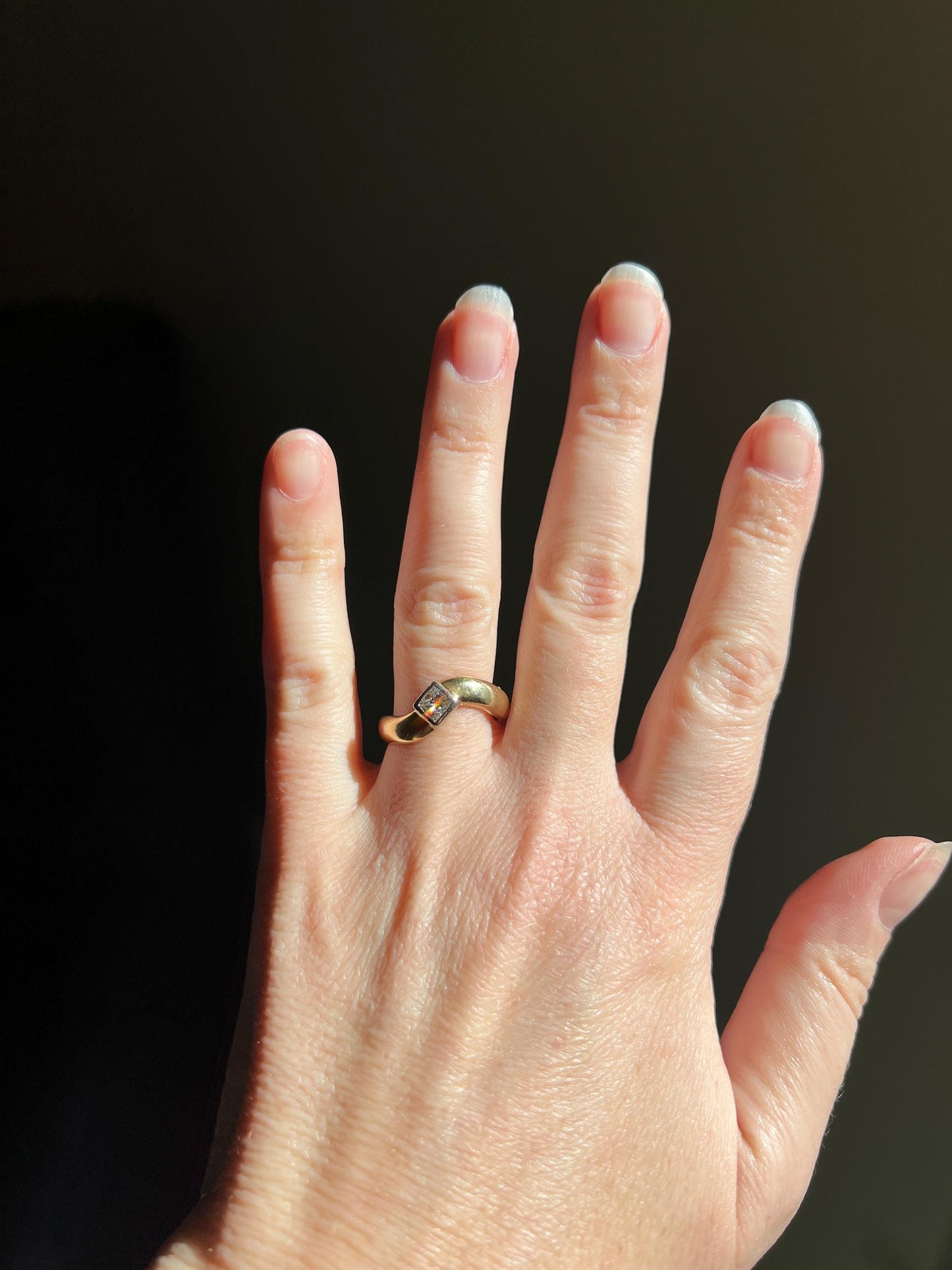 Vintage PRINCESS Cut Diamond Eye Clean 18k Gold Heavy Swirl Bezel Set Stacker Band Chunky Wedding Crossover Ring Comfort Square Gift Dated