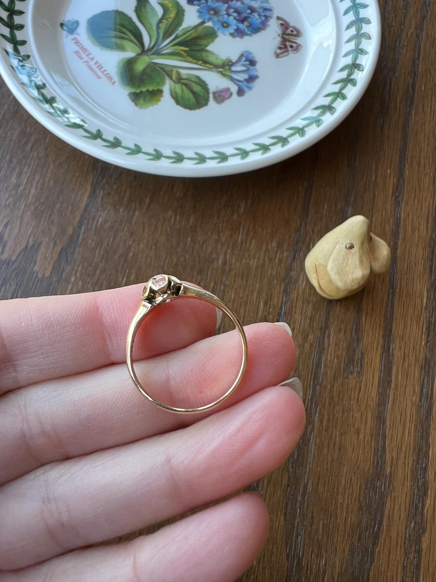Antique 1/3 Carat Old Mine Cut DIAMOND Eye Clean 14k Gold Ring .33ct Engagement Solitaire Stacker Man Unisex Buttercup Belcher Romantic Gift