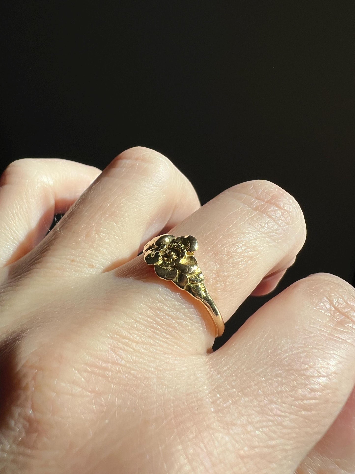 Wild ROSE Flower French Antique Figural Floral RING 18k Gold Solid Romantic Gift Victorian Belle Epoque Stacker