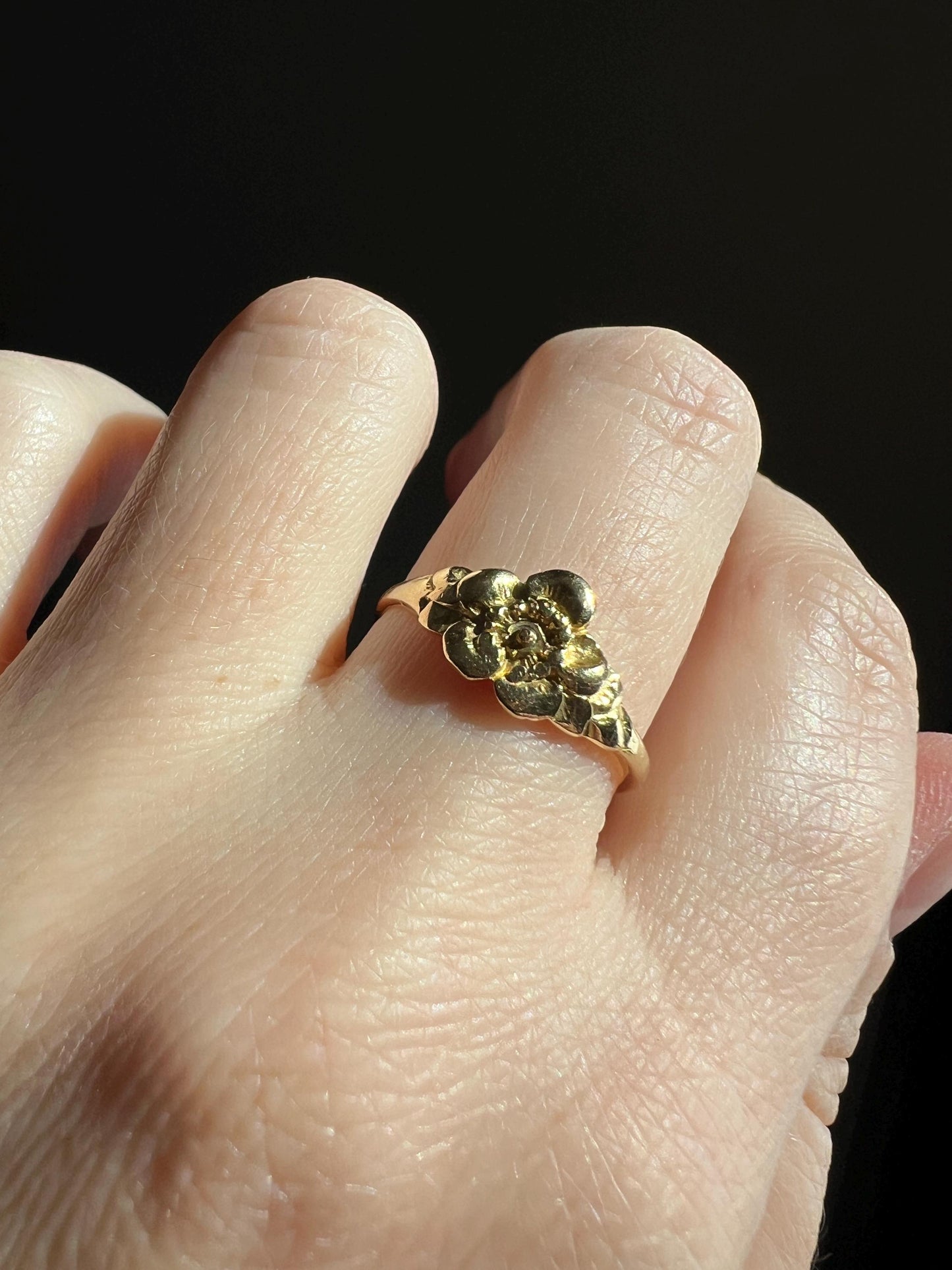 Wild ROSE Flower French Antique Figural Floral RING 18k Gold Solid Romantic Gift Victorian Belle Epoque Stacker