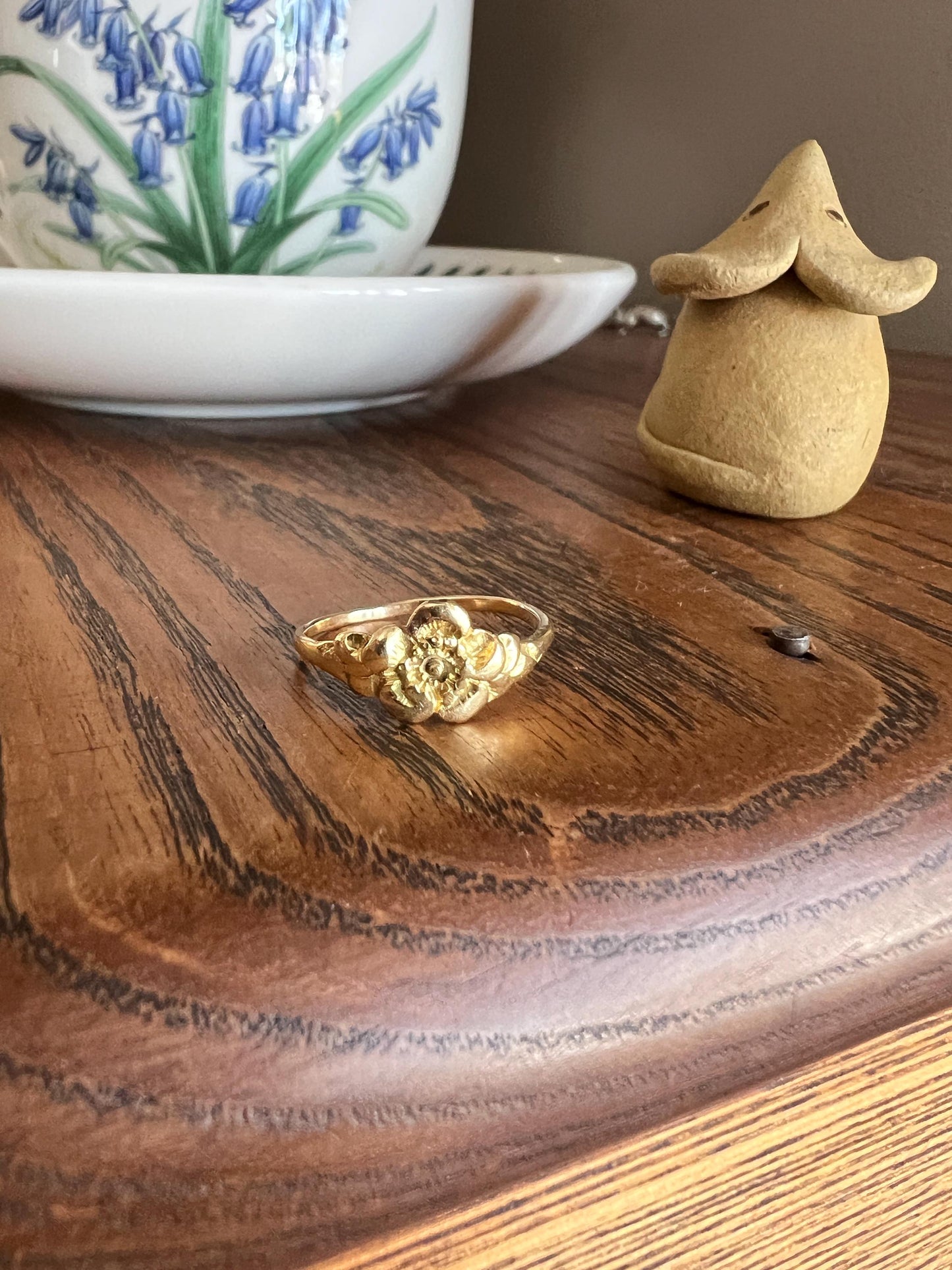 Wild ROSE Flower French Antique Figural Floral RING 18k Gold Solid Romantic Gift Victorian Belle Epoque Stacker