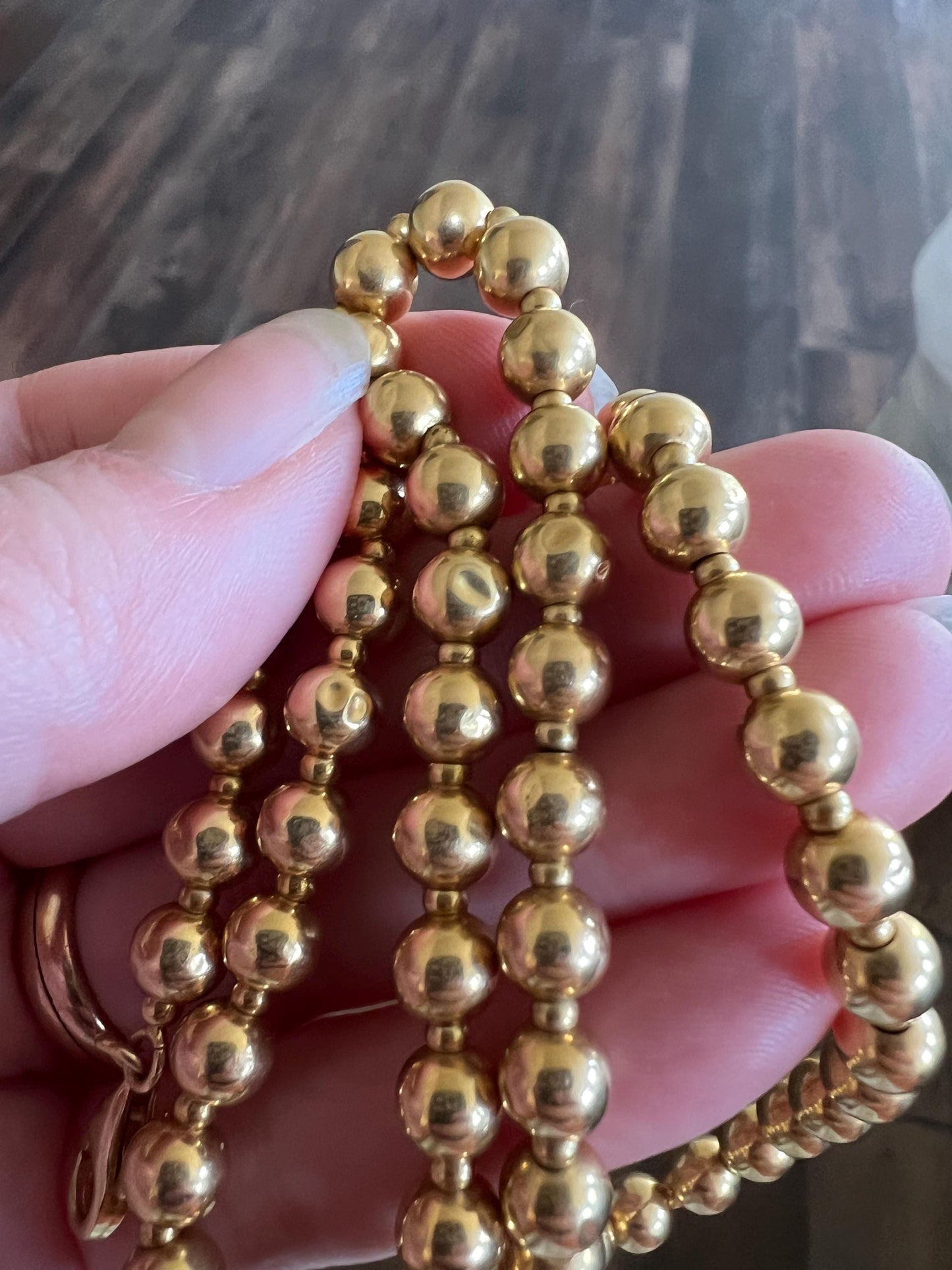 French Vintage 18k GOLD " Pearl " Solid Traditional Marseille Necklace w/ Spacer Beads Uniform Alternating Collar Layering Chain Love Gift