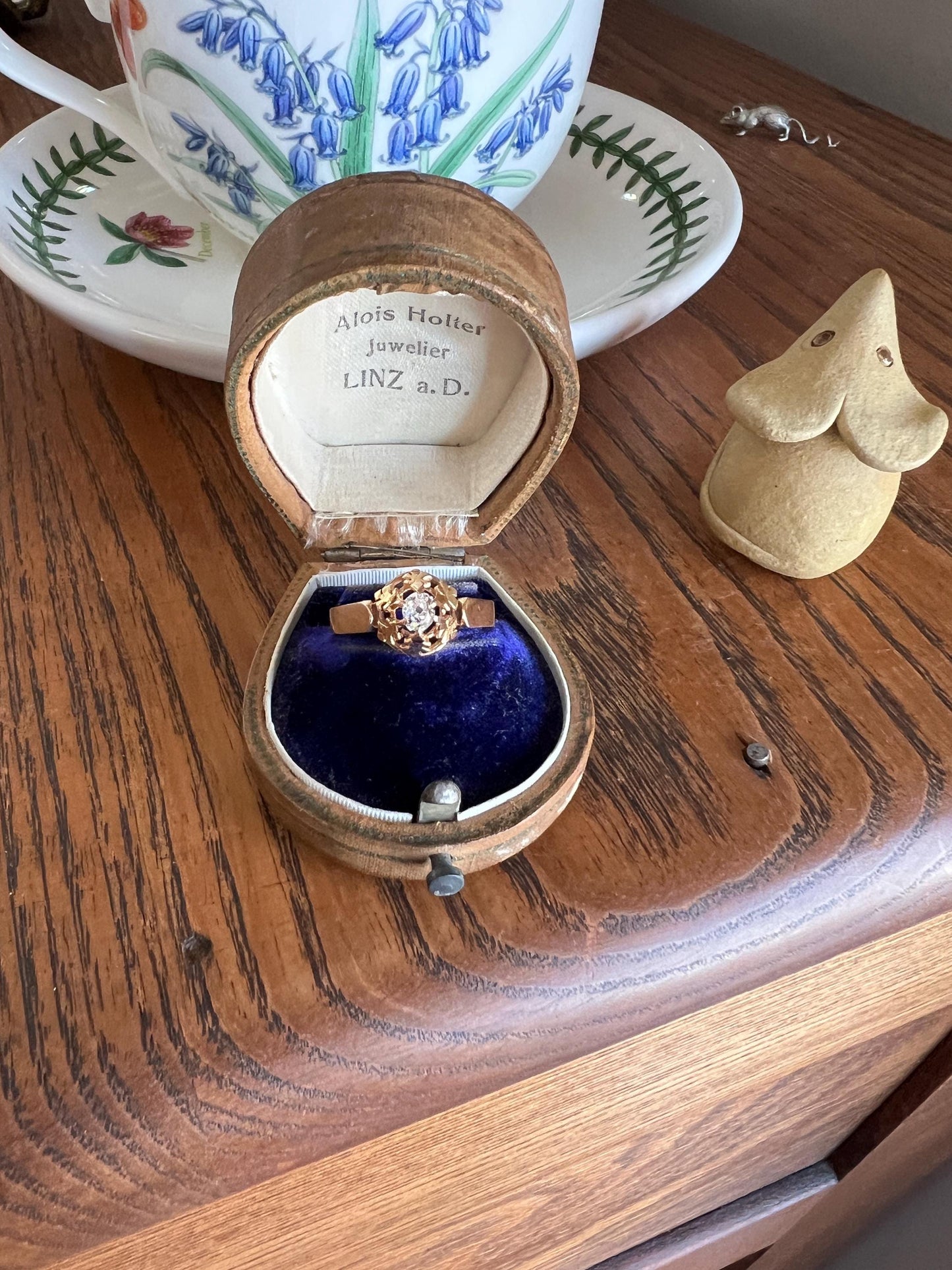 VICTORIAN Antique Old Mine Cut DIAMOND Engagement Ring 18k Rose Gold French Ornate Solitaire Fleur De Lis Chunky Basket Prongs Stacker Gift