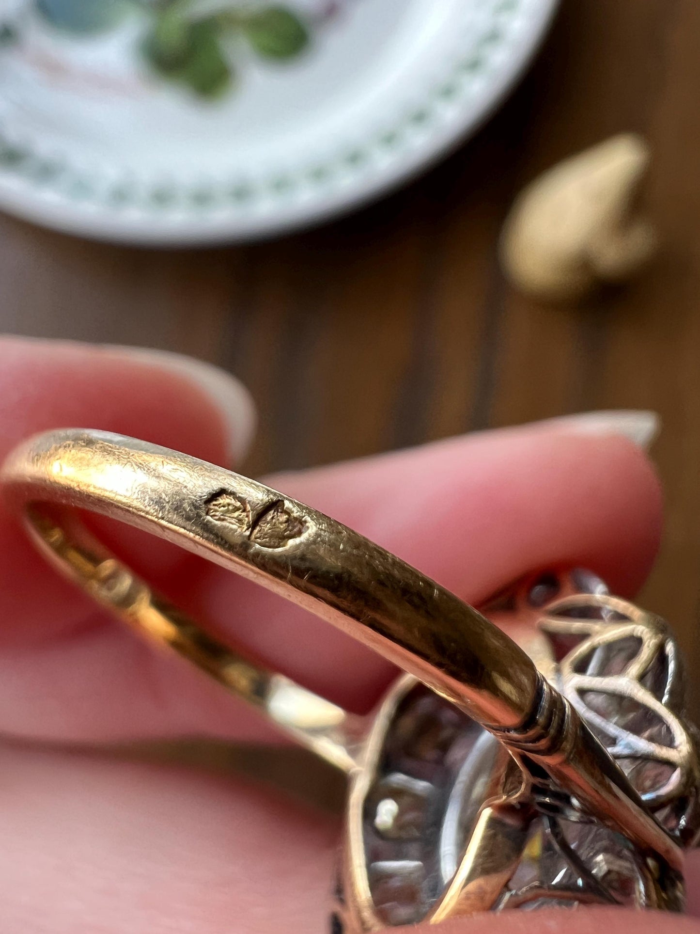 XL French Antique Open Back Oval Rose Cut DIAMOND Clear Disco Daisy Cluster Ring French Victorian 18k Gold Platinum Stacker Romantic Gift