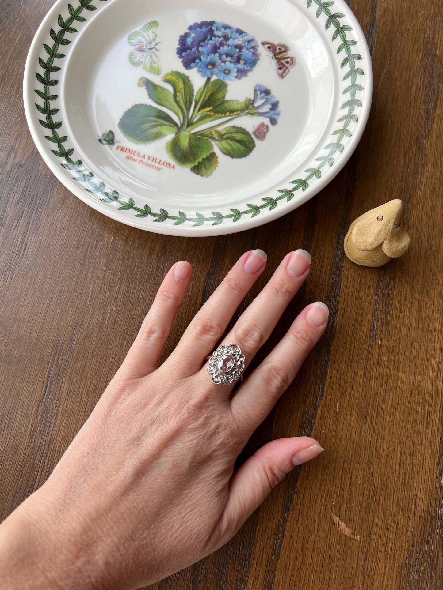 XL French Antique Open Back Oval Rose Cut DIAMOND Clear Disco Daisy Cluster Ring French Victorian 18k Gold Platinum Stacker Romantic Gift