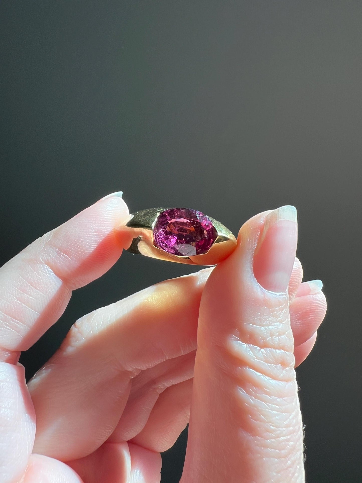 MEGA Natural Pink TOURMALINE Knife Edge Domed Bombe Ring Band French Vintage HEAVY 13.6g 18k Gold Retro Statement Stacker Chunky Funky Oval