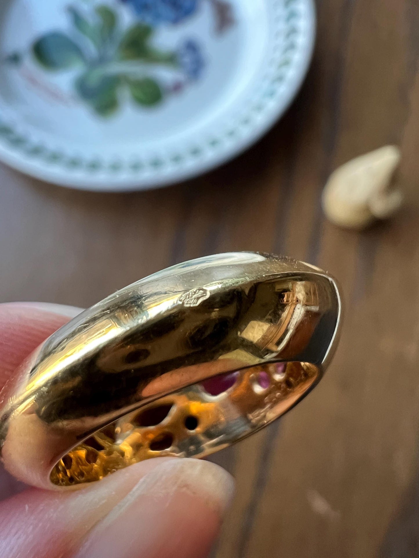 MEGA Natural Pink TOURMALINE Knife Edge Domed Bombe Ring Band French Vintage HEAVY 13.6g 18k Gold Retro Statement Stacker Chunky Funky Oval