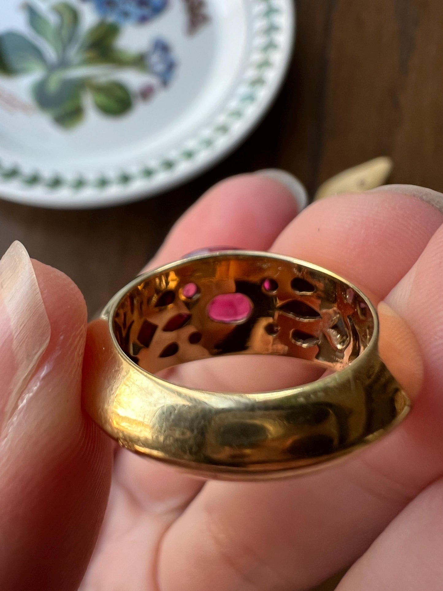 MEGA Natural Pink TOURMALINE Knife Edge Domed Bombe Ring Band French Vintage HEAVY 13.6g 18k Gold Retro Statement Stacker Chunky Funky Oval
