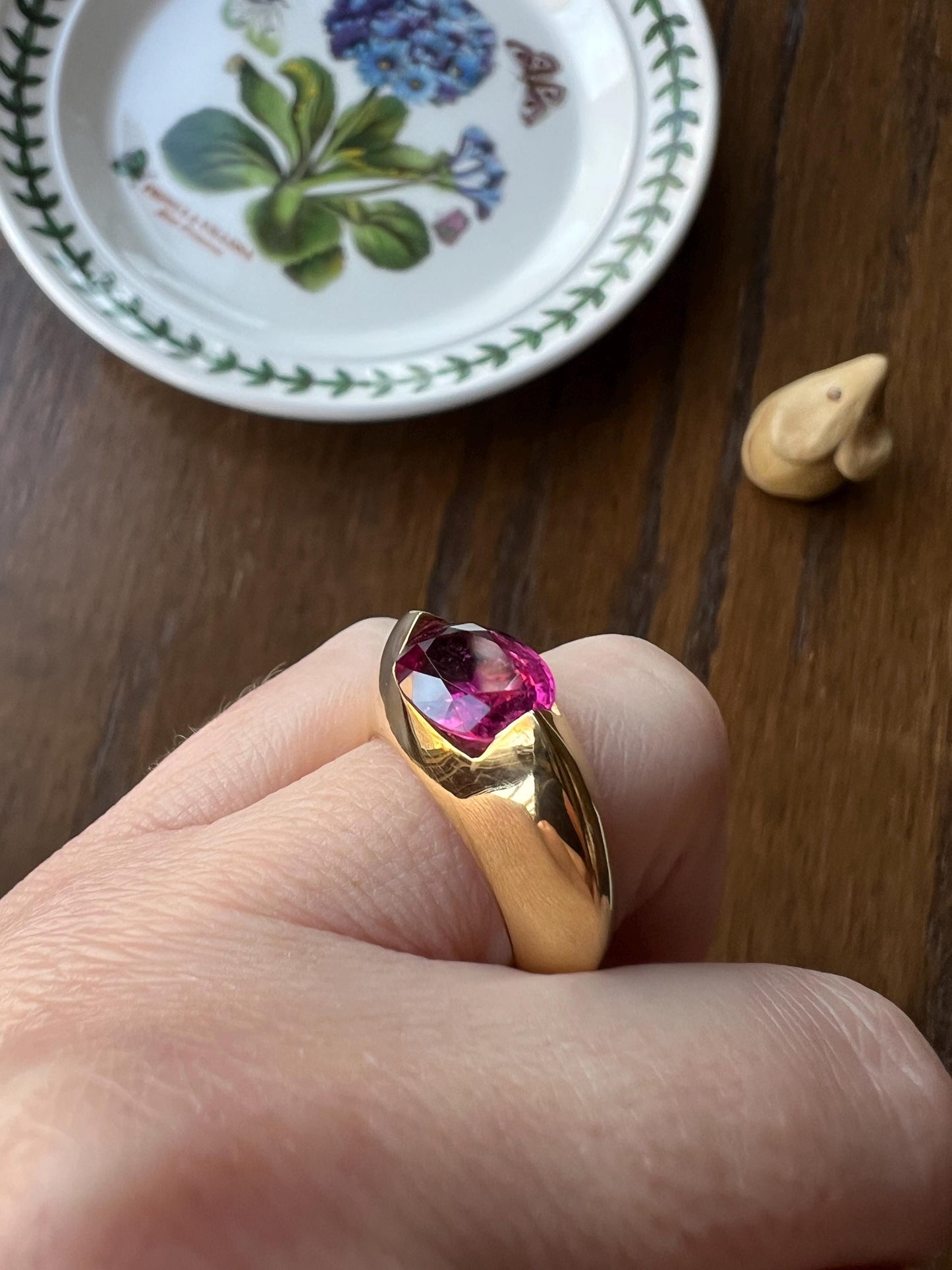MEGA Natural Pink TOURMALINE Knife Edge Domed Bombe Ring Band French Vintage HEAVY 13.6g 18k Gold Retro Statement Stacker Chunky Funky Oval