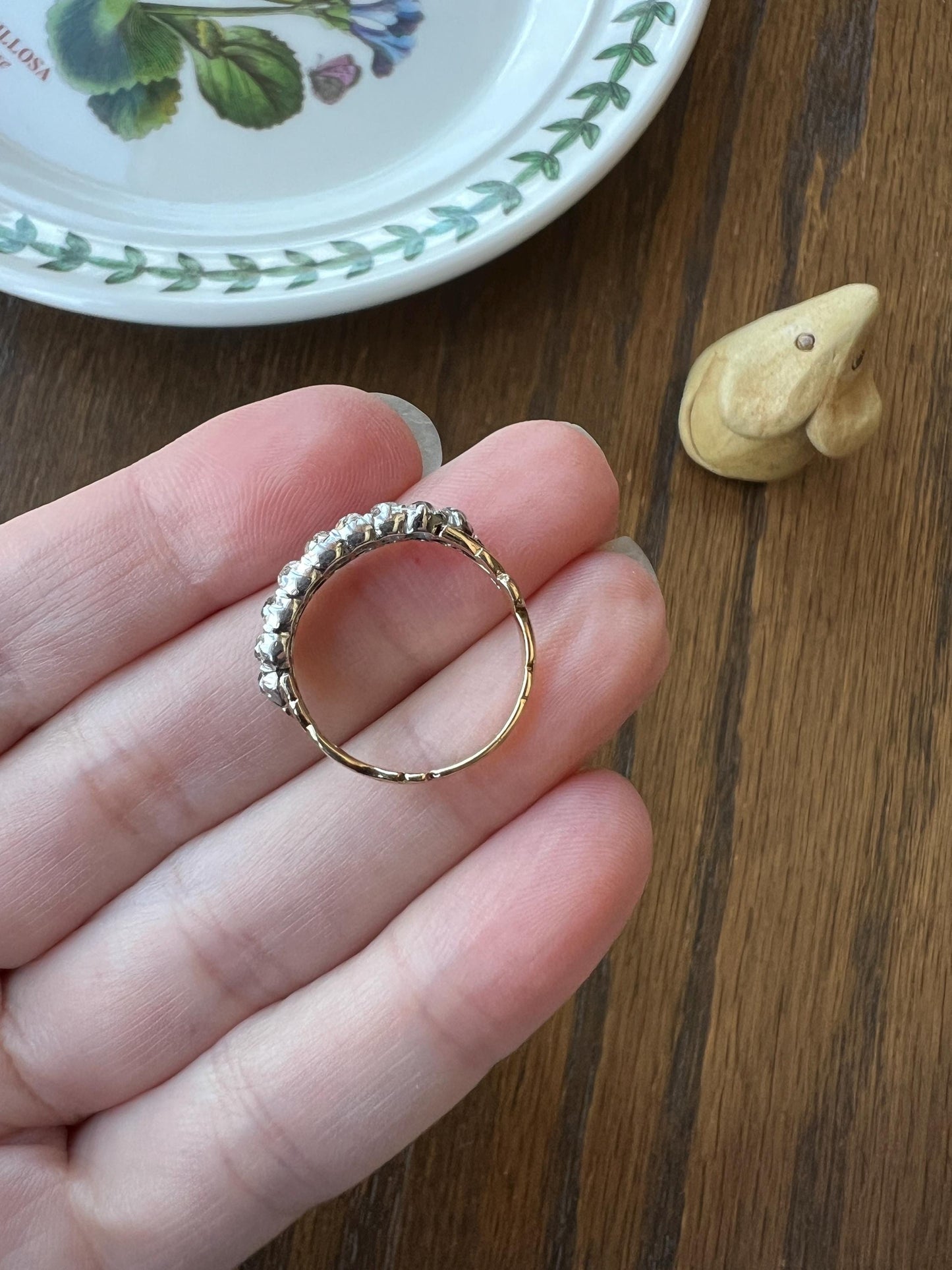Antique 1.25 Carat Chunky Old Mine Cut DIAMOND Victorian 14k Gold Silver Double Row Ring Collet Set Band Romantic Gift Stacker 1.25ctw OMC