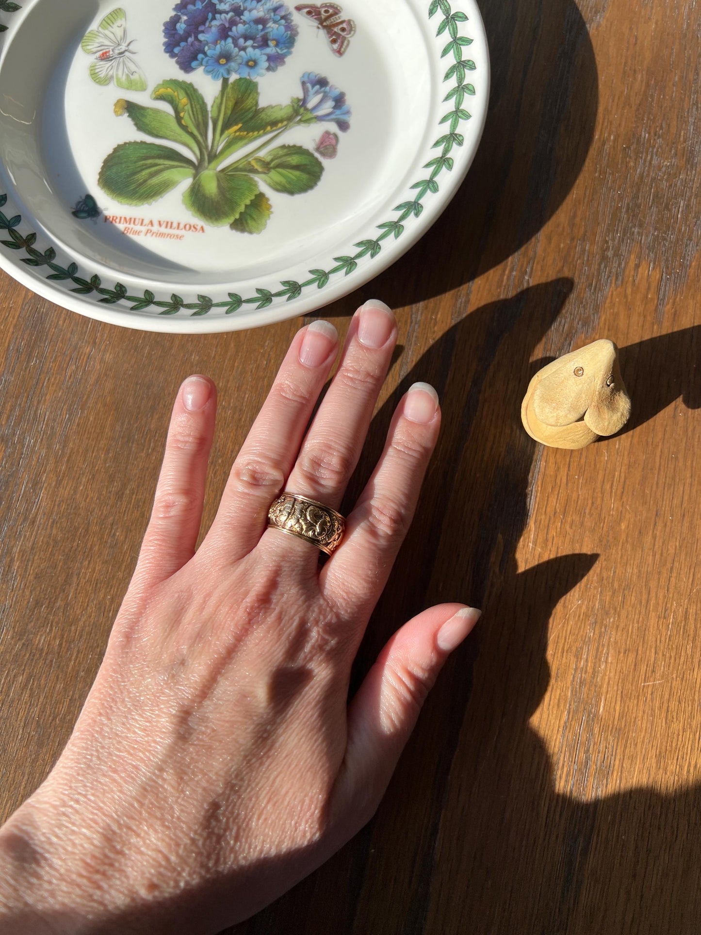 XL Antique FLORAL Embossed French Georgian Victorian Era Eternity Band 11mm Wide Ring 18k Gold Wedding Stacker Romantic Gift Flower Domed
