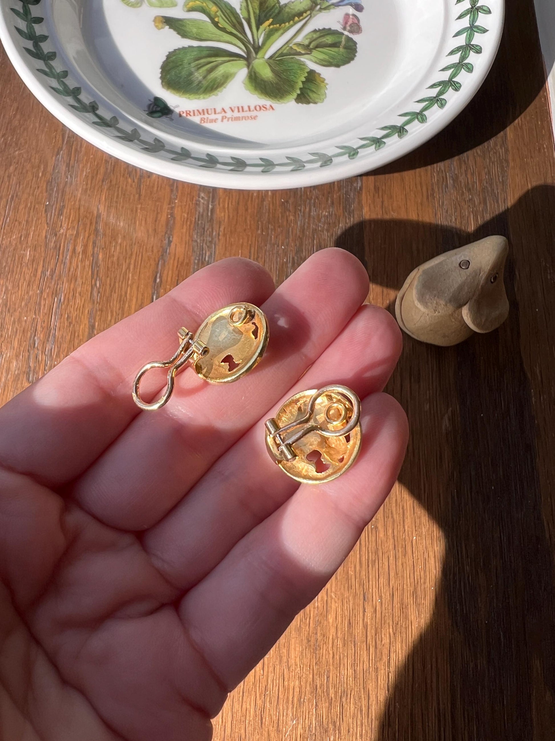 ROAR! Antique LION Figural Animal EARRINGS 8.8g 18k Gold Head Face Sturdy Clip On or Pendant Charm Studs French Vintage 3D Heavy Chunky Stud