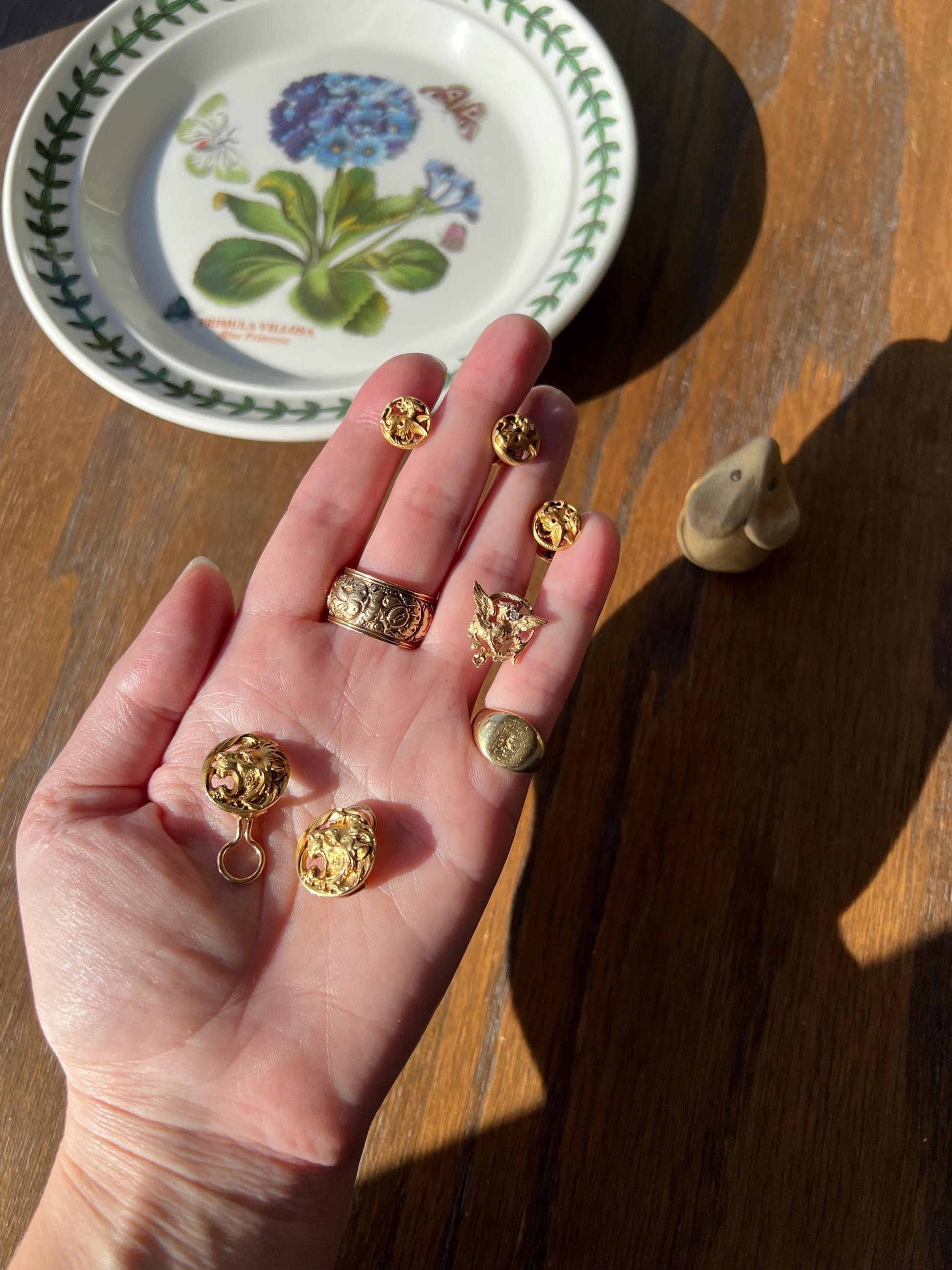 ROAR! Antique LION Figural Animal EARRINGS 8.8g 18k Gold Head Face Sturdy Clip On or Pendant Charm Studs French Vintage 3D Heavy Chunky Stud
