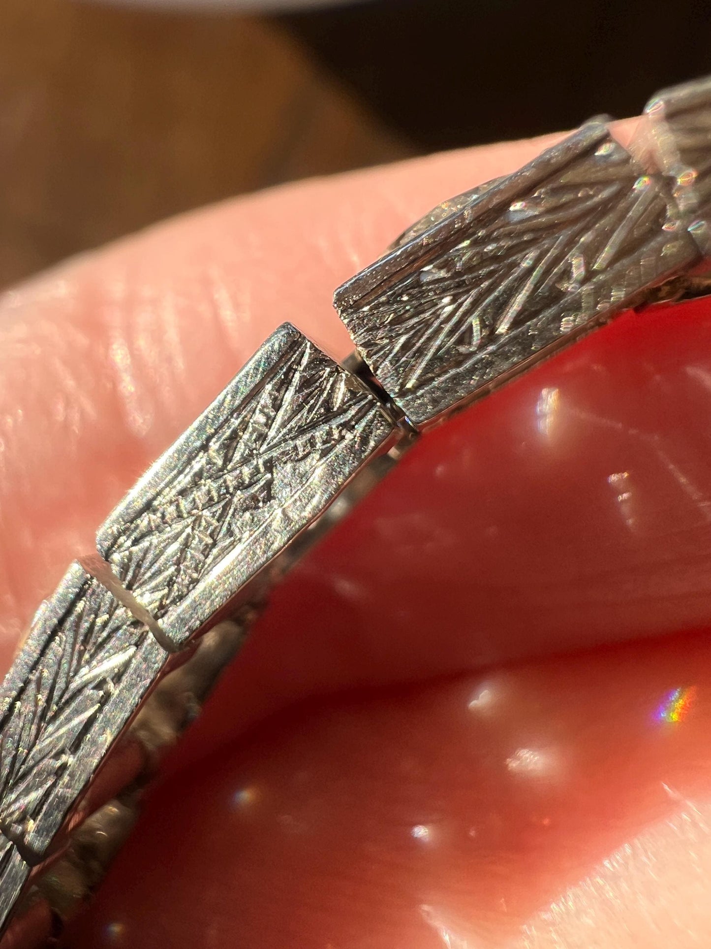 Antique 9.75 CARAT 38 Old European & Mine Cut DIAMOND Line Bracelet PLATINUM French Geometric Engraved Wriststack Belle Epoque OmC Tennis