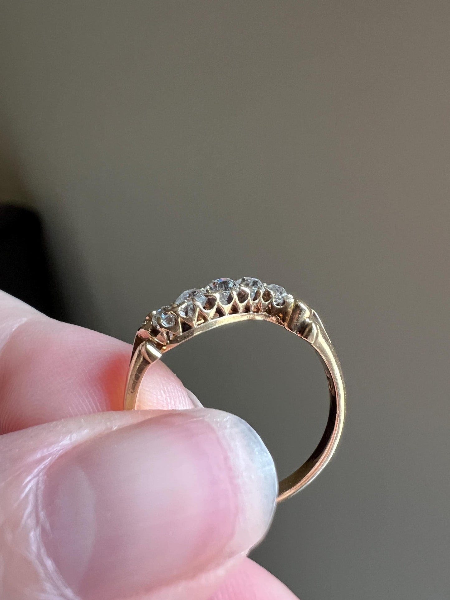 SWIRL Old Mine Cut DIAMOND Five Stone Band Crossover Ring Swirl Band 18k Gold Antique Bypass Ornate Stacker Victorian Sparkle Romantic Gift