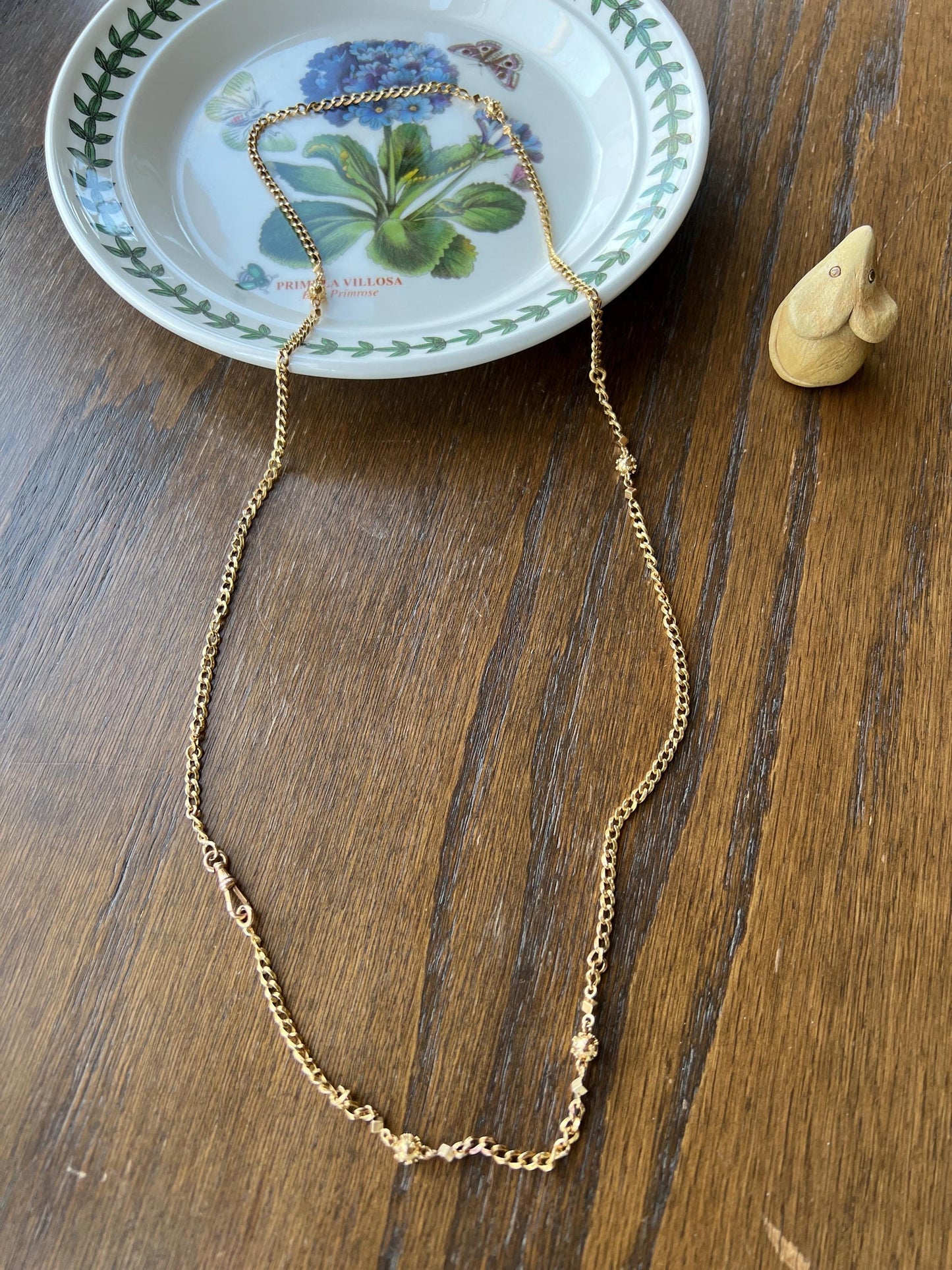CUBE & Spiked Ball French Early VICTORIAN 18k Gold 10.9g Extra Long Guard Cable Link 30" Muff Chain Necklace Pendant Holder Geometric Glow