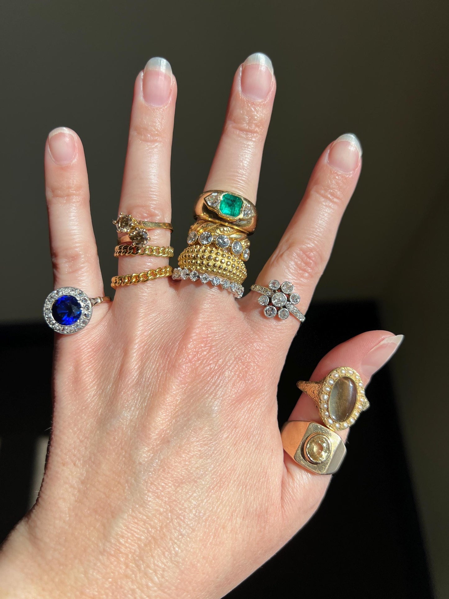 Blue Sapphire Rose Cut DIAMOND Halo Ring French Antique Band Ring 18k Gold Platinum Round Bullseye Target Stacker Romantic Gift