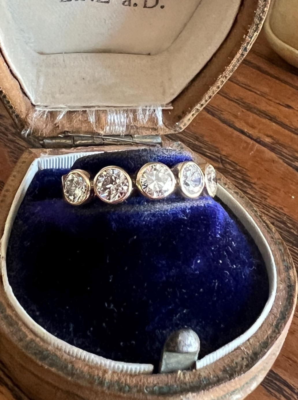 Vintage 1.35 Carat DIAMOND Uniform Five Stone Band Stacker Ring 18k Gold French Wedding Circular Bezel Set Half Hoop