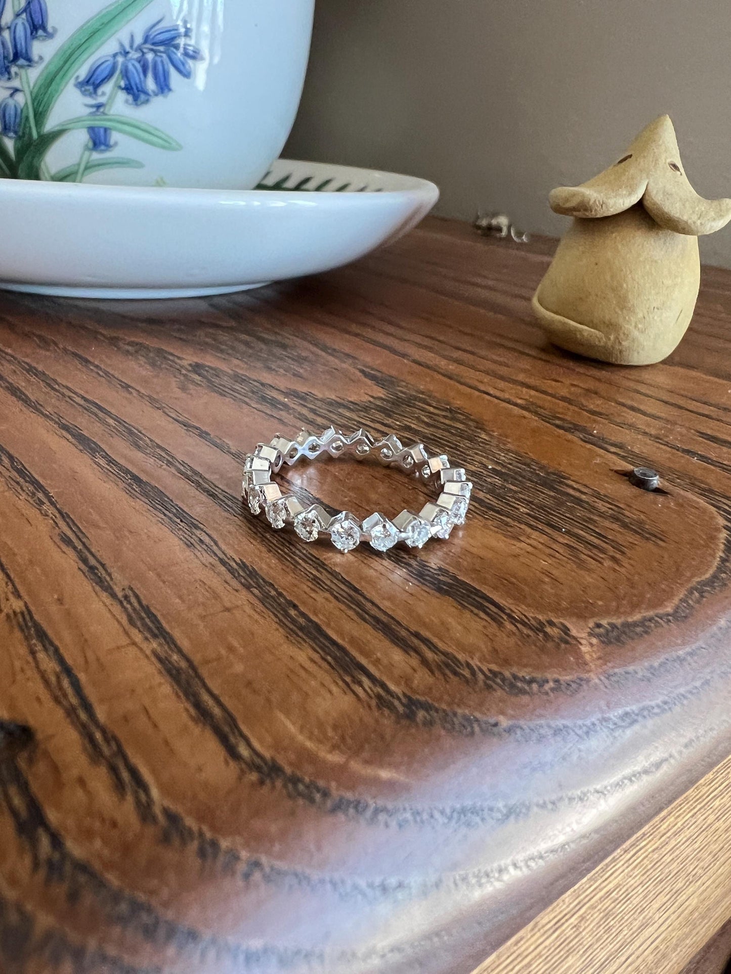 Vintage 1.35 Carat 20 Transitional Cut DIAMOND Full Eternity Hoop Ring 18k White Gold French Band Unique Romantic Gift Stacker 1.35Ctw 1 1/3