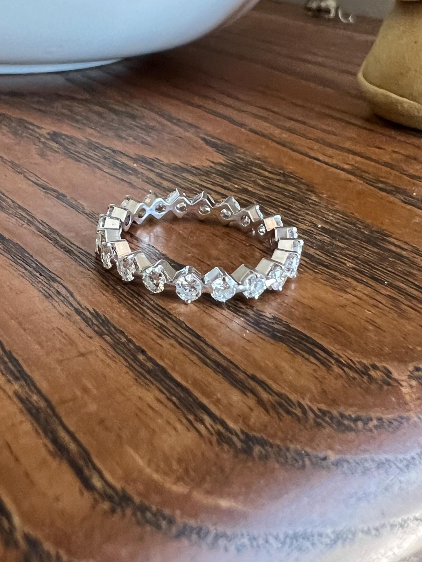 Vintage 1.35 Carat 20 Transitional Cut DIAMOND Full Eternity Hoop Ring 18k White Gold French Band Unique Romantic Gift Stacker 1.35Ctw 1 1/3