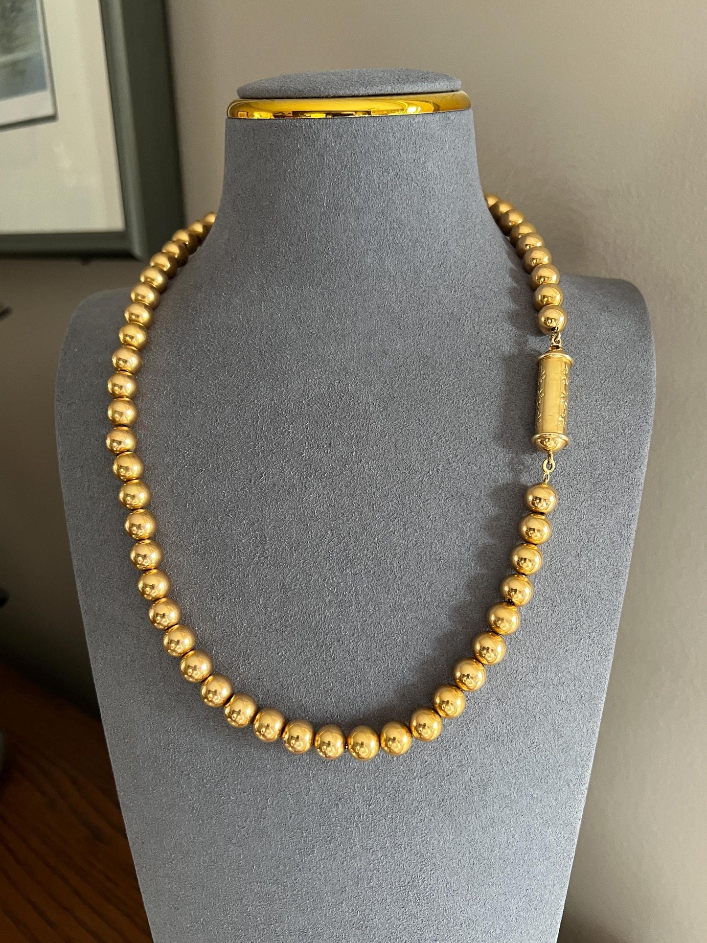 XL Chunky French Vintage 25.1g 18k GOLD Pearl Solid Traditional Marseille Necklace Ornate Floral Barrel Clasp Beads Choker Collar Chain Rare