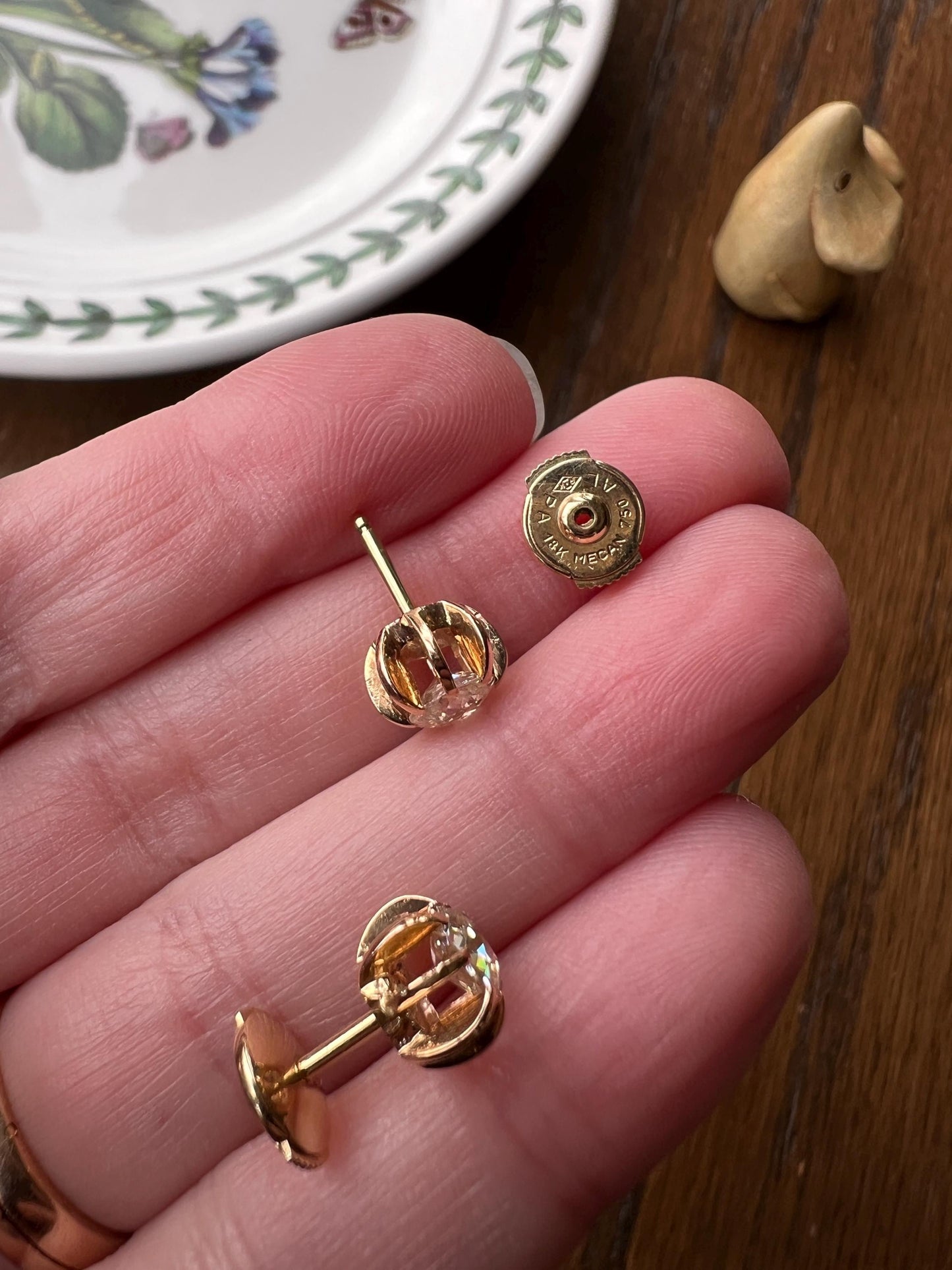 Antique Eye Clean One Carat Tdw Cushion Old Mine Cut DIAMOND Prong Stud Earrings French 18k Gold Romantic Gift 1Ct Earstack Belle Epoque OMC