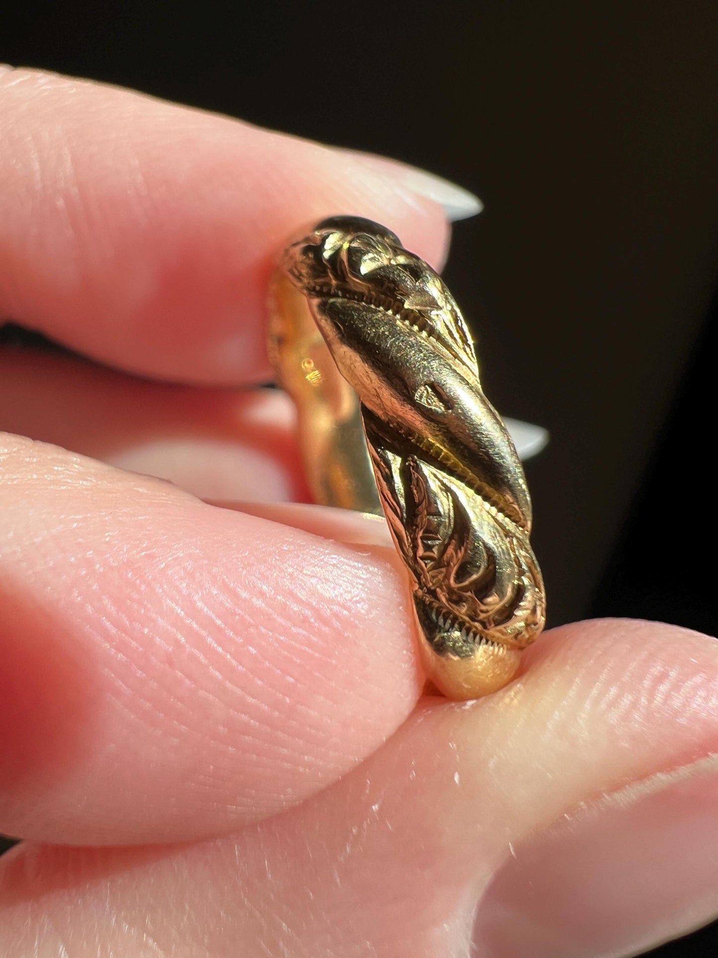 FLORAL Embossed Angled Scrolled Victorian French ANTIQUE Hallmark Wedding Band 18k Gold Solid Eternity Ring Engraved Stacker Love Gift